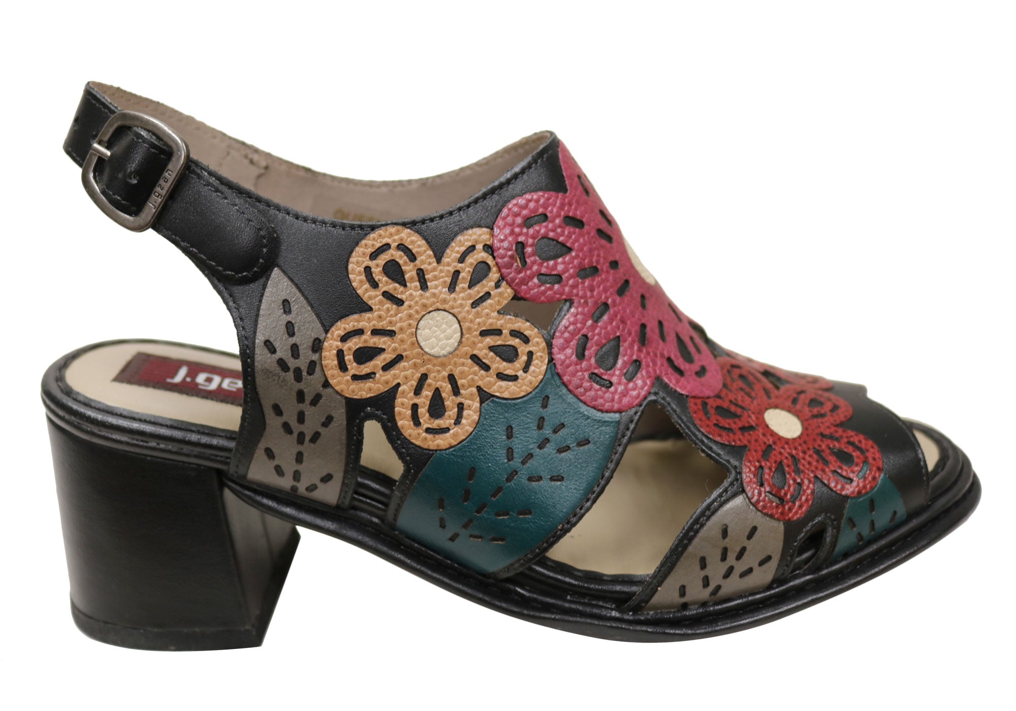 J Gean Queen Women's Comfortable Leather Heel Sandals - Handmade in Brazil - Perfect for Weddings, Parties & Office Wear