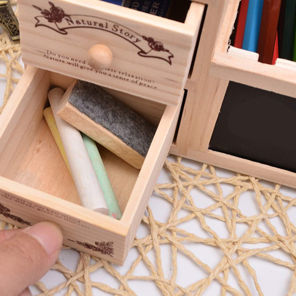 Premium Wooden Office Organizer with Drawer - Pencil Holder, Blackboard & Message Board for Desk Organization | Perfect for Home Office, Study Desk & Workspace Accessories