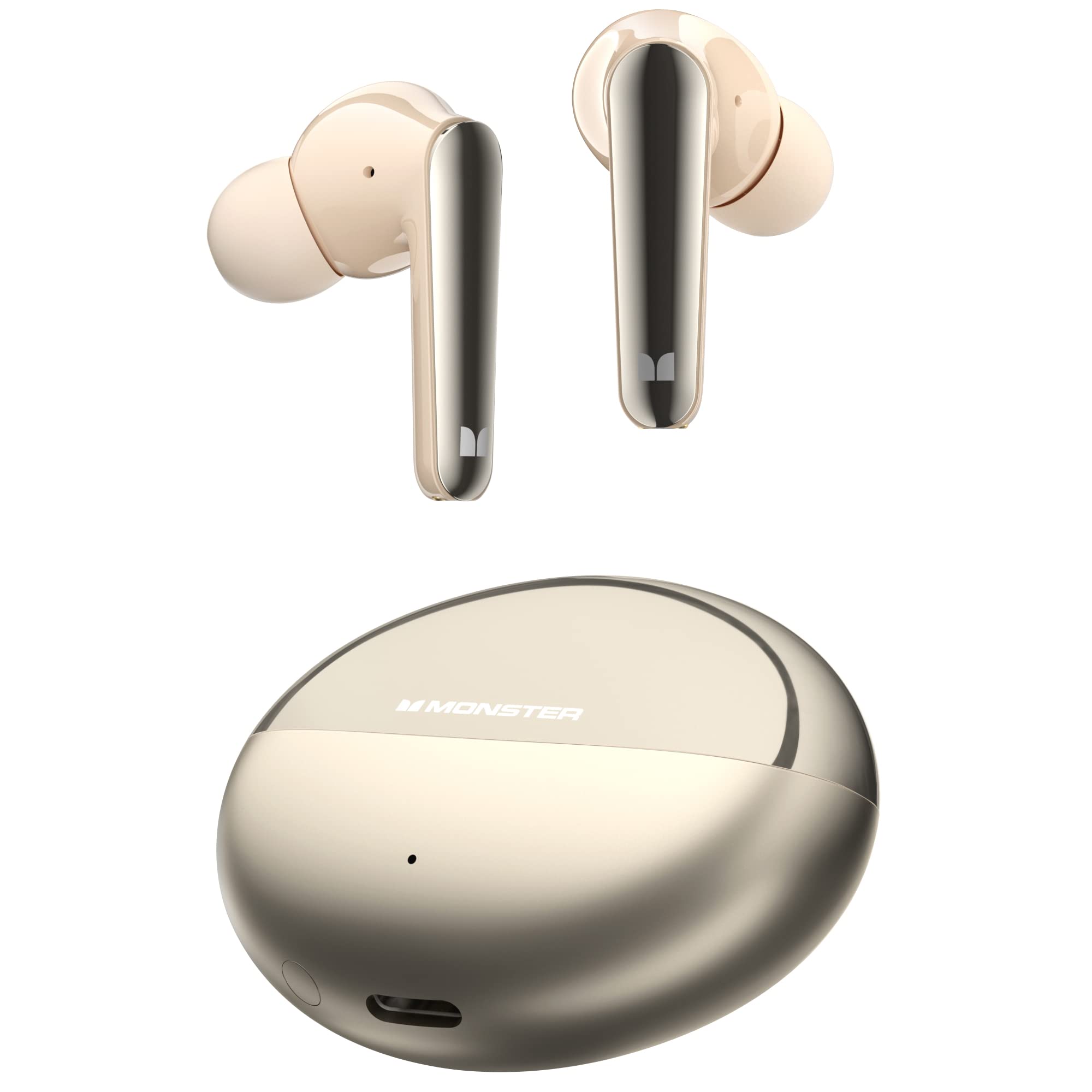 Monster N-Lite 203 AirLinks Wireless Bluetooth Earbuds - HiFi Stereo Sound, 30H Playtime, Type-C Fast Charging, HD Call Clarity, Touch Control & IPX6 Waterproof - Perfect for Gym, Running, Travel & Work