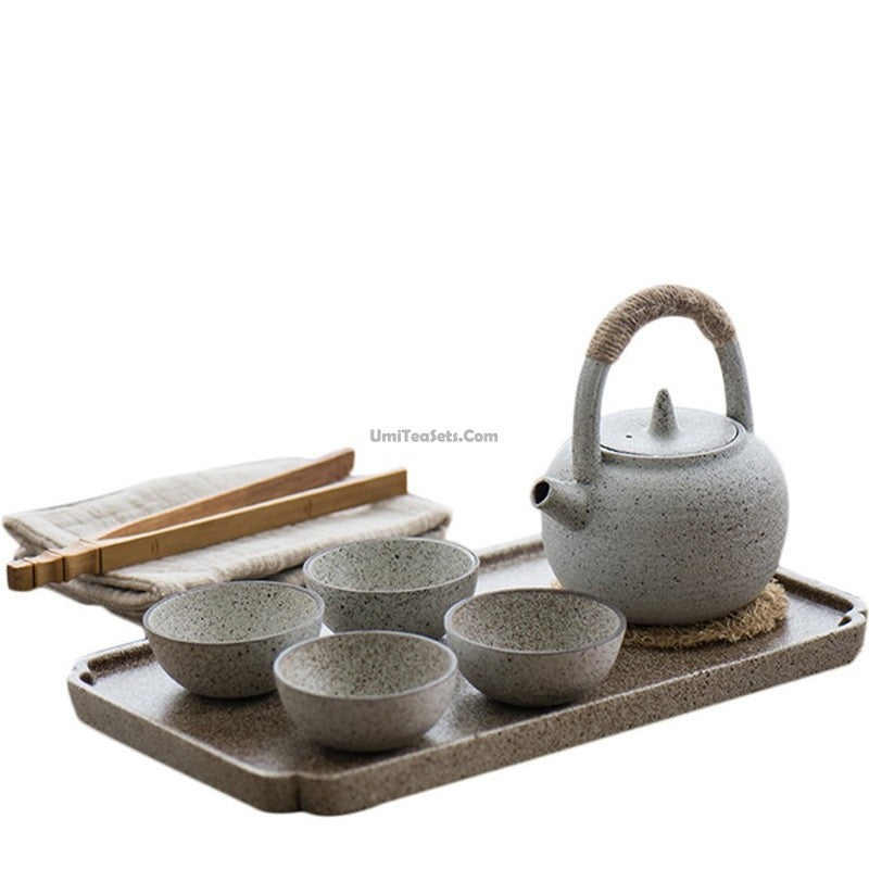 Authentic Japanese White Clay Wabi Sabi Tea Set - Handcrafted Ceramic Matcha Bowl & Teapot Set for Zen Tea Ceremony, Home Decor & Mindful Tea Drinking
