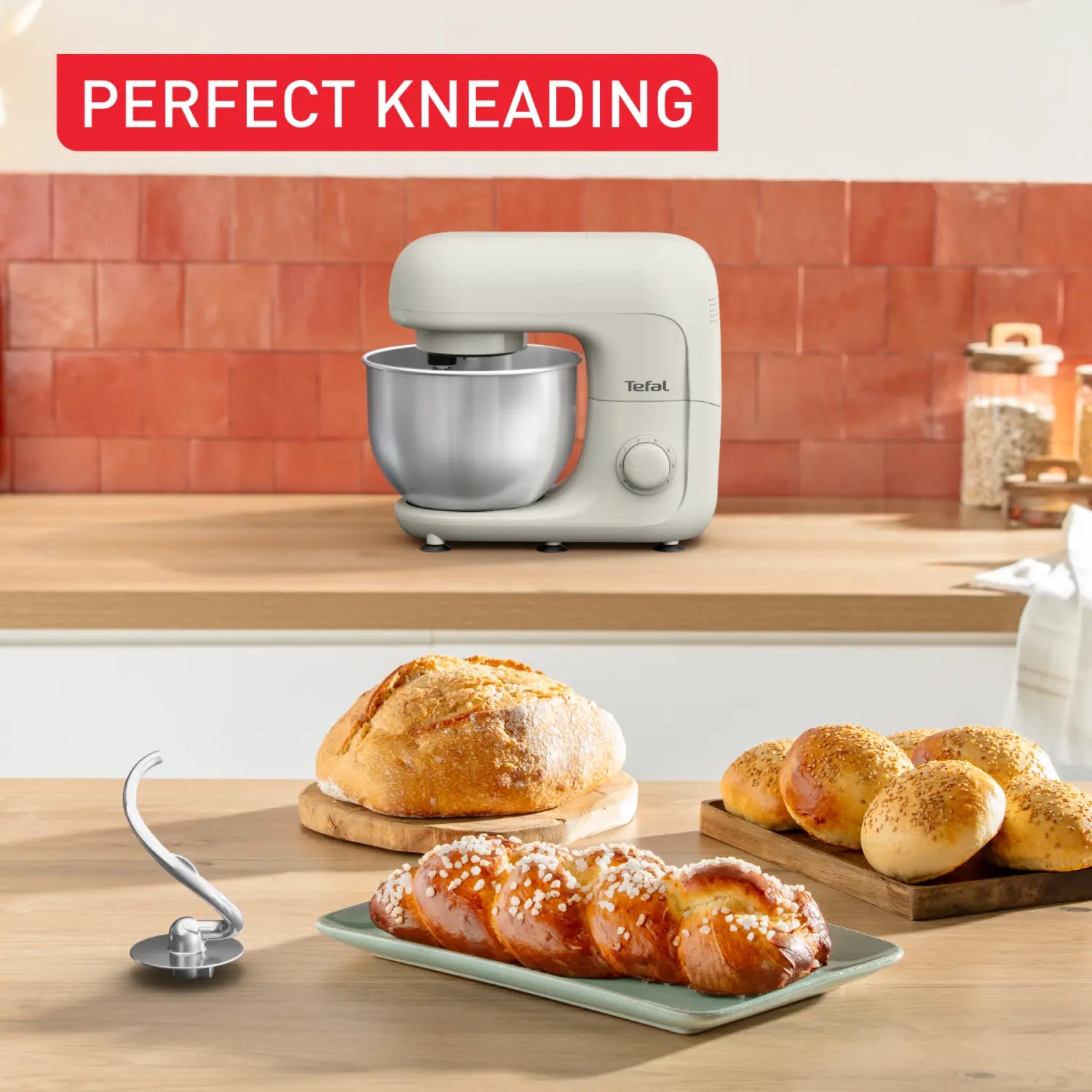Tefal QB1601 Bake Essential Stand Mixer - 5-Quart White Electric Mixer for Baking, Dough, Cake & Cookies - Perfect for Home Kitchen & Professional Bakers