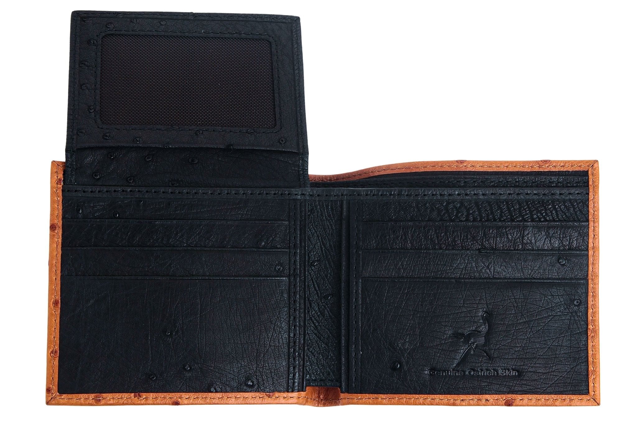 Premium Exotic Two-Tone Tan & Brown Ostrich Leather Wallet for Men - Stylish RFID Blocking Bifold Wallet for Everyday Use, Travel & Business