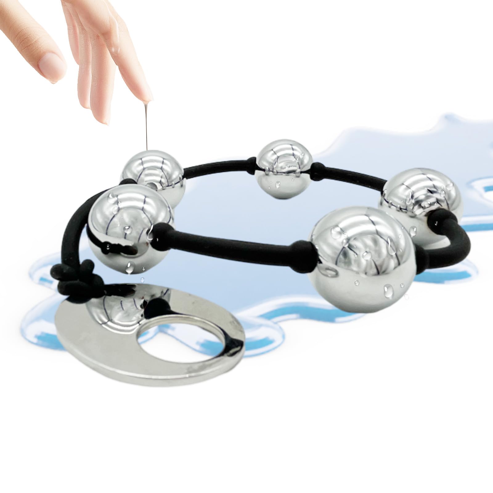 Weighted Metal Anal Beads with 5 Balls & Pull Ring - Silicone Rope SM Toy for Prostate Massage & Fetish Play | Adult Sex Game for Men, Women & Couples | Enhances Pleasure for Solo & Partner Play