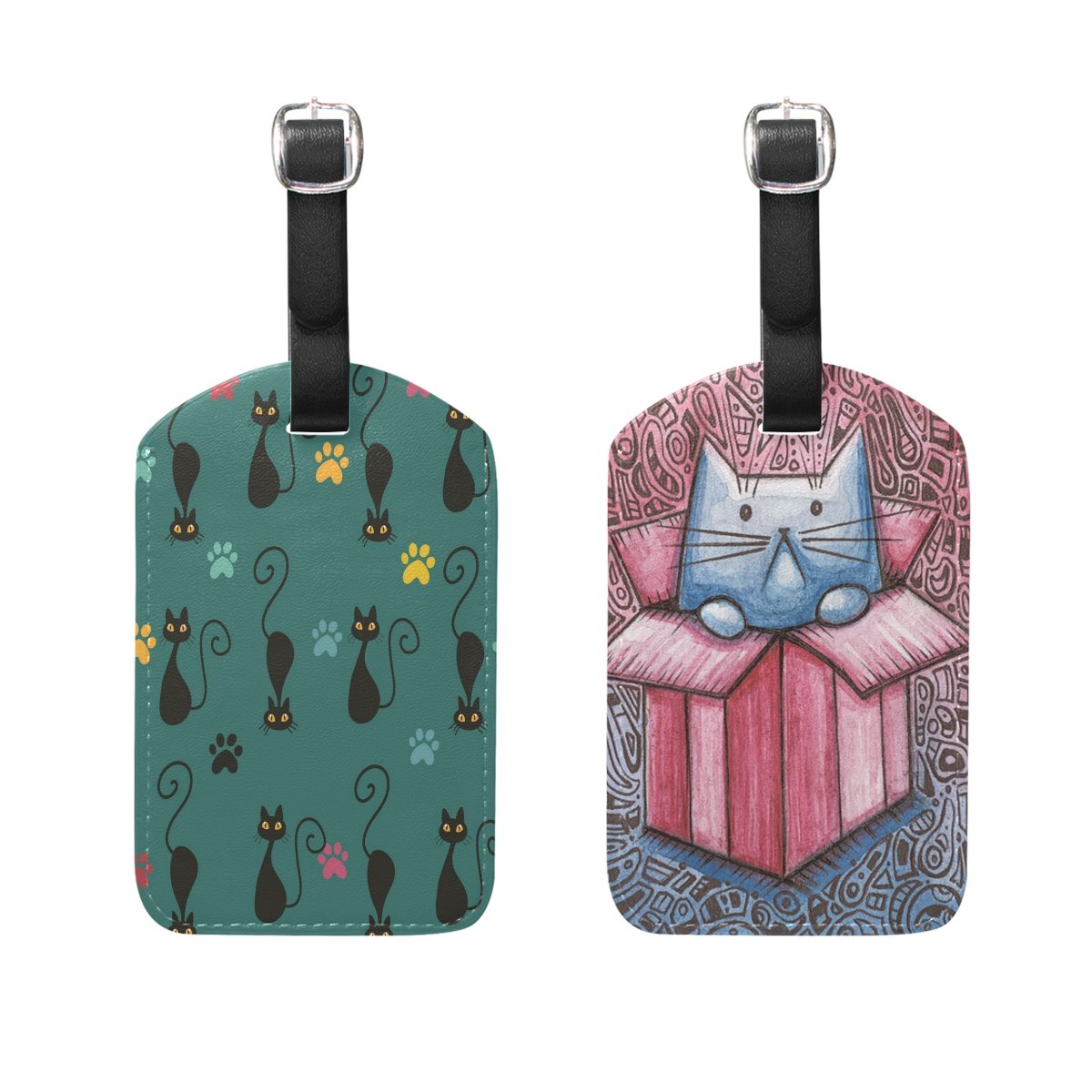 ALAZA Cute Cat Leather Luggage Tags - Durable Pet ID Tags for Travel Bags (Set of 2) - Perfect for Kids Suitcases, Backpacks & Carry-Ons