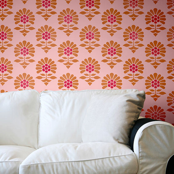 Jaipur Flower Garden Allover Wall Stencil - DIY Wall Painting Template for Home Decor, Nursery, Bedroom & Living Room Accent Walls