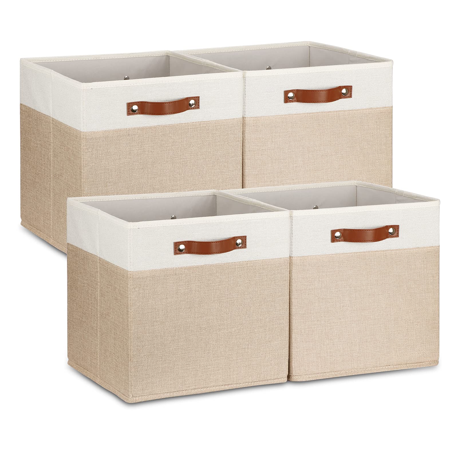 Temary 13 Inch Fabric Storage Cubes with Leather Handles - Closet Organizer Bins for Shelves, Home Storage Baskets | Perfect for Bedroom, Nursery, Office & Closet Organization