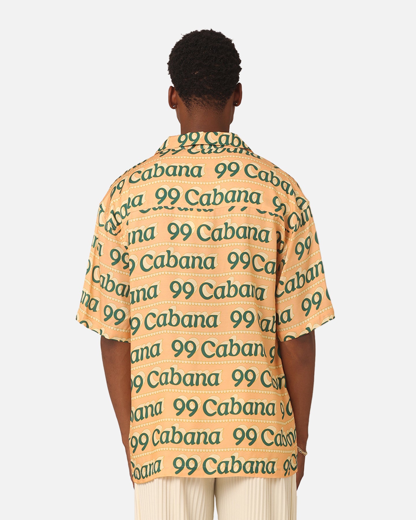 99 Cabana Logo Short Sleeve Button Up Shirt for Men - Breathable Casual Hawaiian Shirt in Yellow & Green - Perfect for Beach Vacation, Summer Party and Tropical Getaways