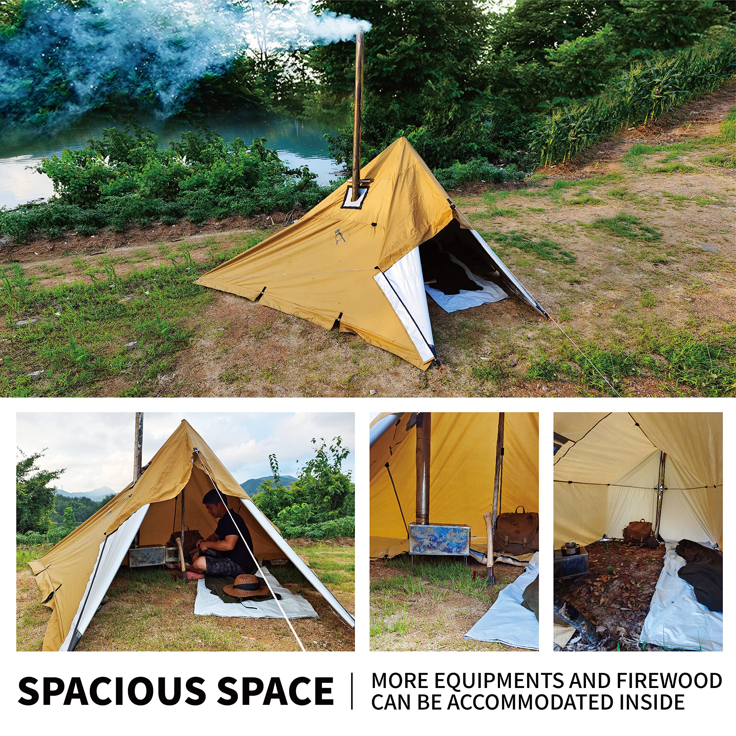 141INCH Waterproof 210D Oxford Tarp - Heavy Duty Camping Shelter with Stove Jack for Bushcraft, Hammock Camping, Backpacking & Outdoor Adventures