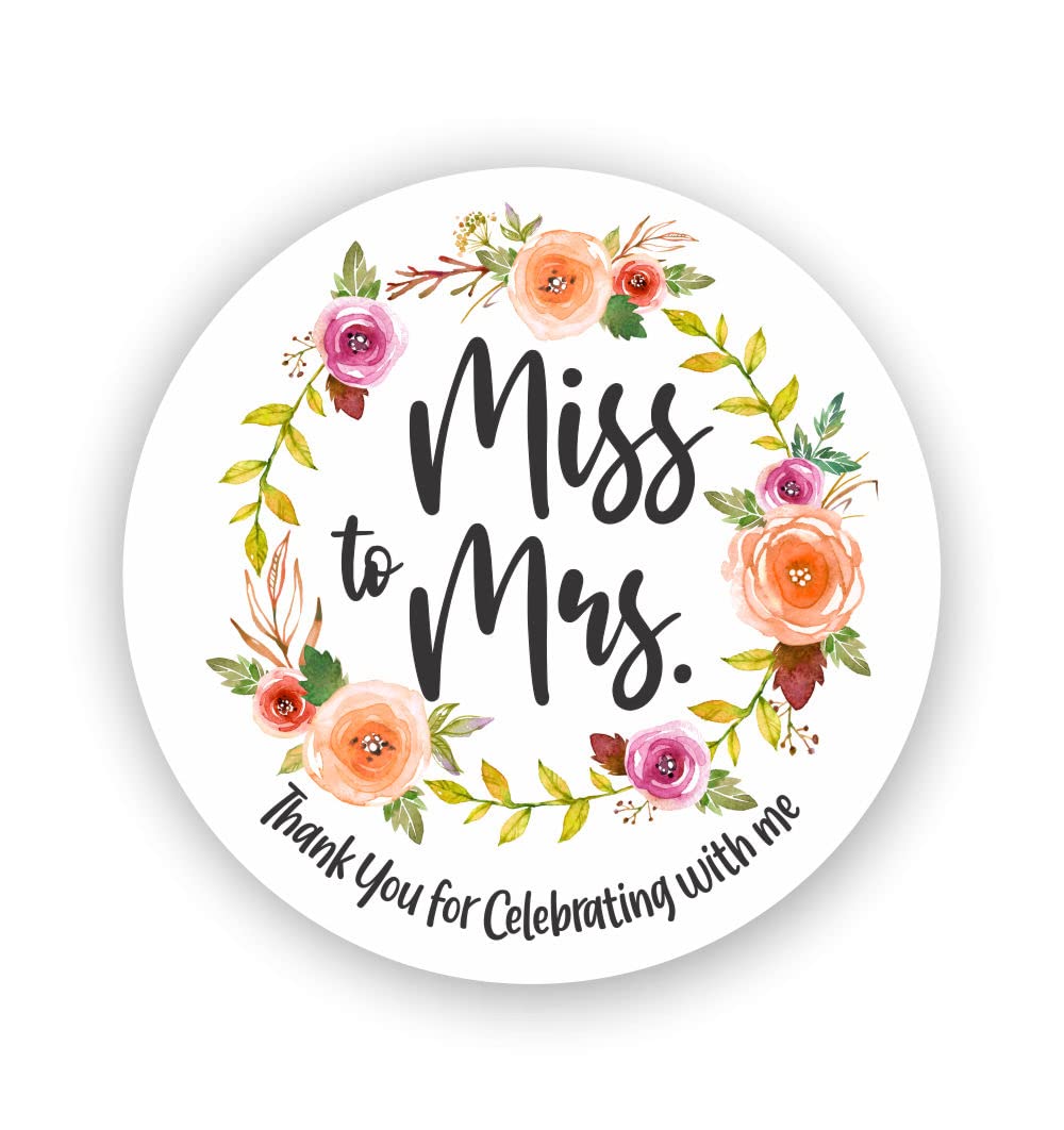 Miss to Mrs Bridal Shower Stickers - Bachelorette Party Favors - Wedding Decoration Labels - Spring Floral Wreath Design - 40-Pack Self-Adhesive Stickers for Invitations, Gifts & Decor