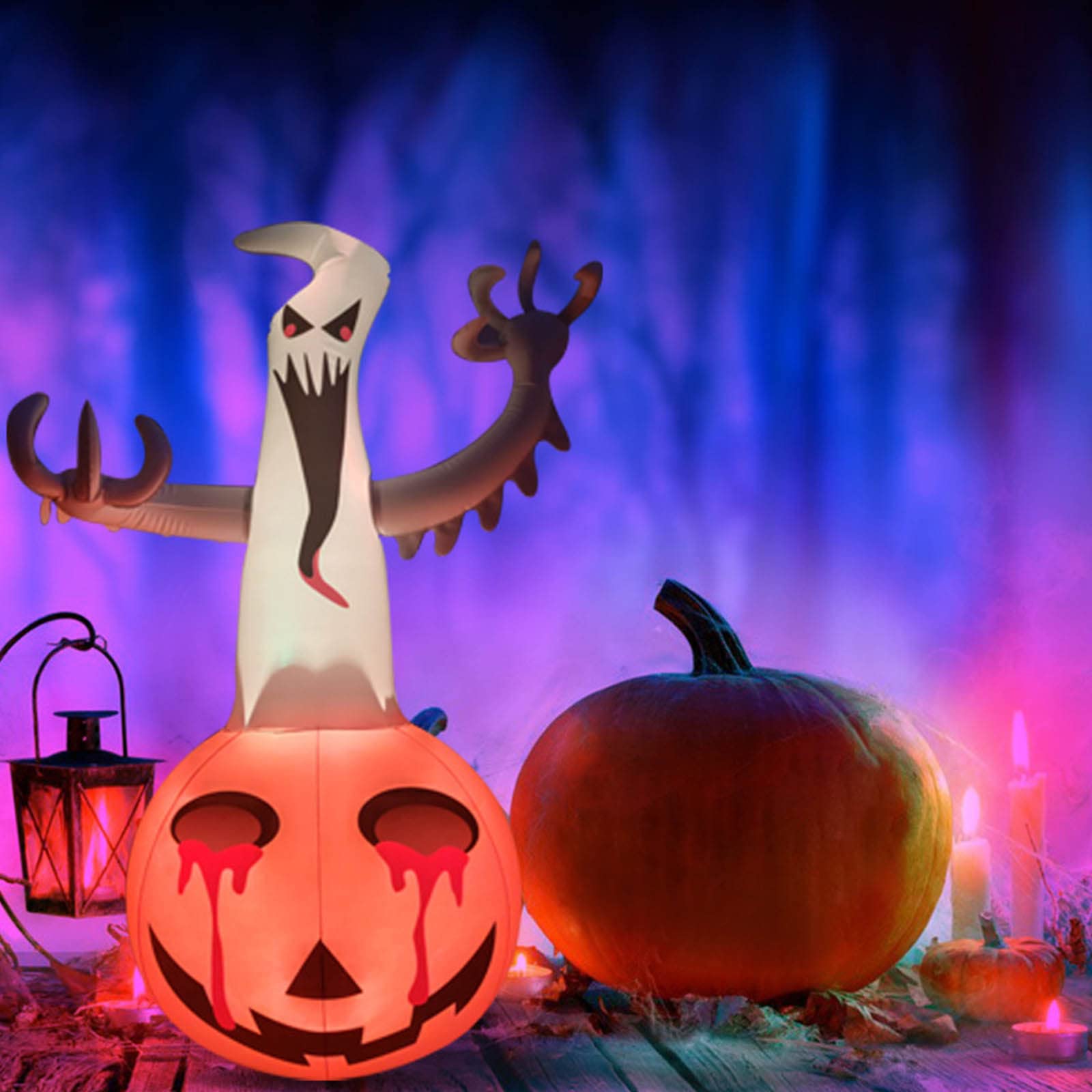 **Mikilon Halloween Inflatables - Pumpkin Ghost Outdoor Decor with LED Lights, Halloween Blow Up Balloons for Yard, Porch & Party Decorations | Perfect for Halloween Night & Spooky Outdoor Displays**