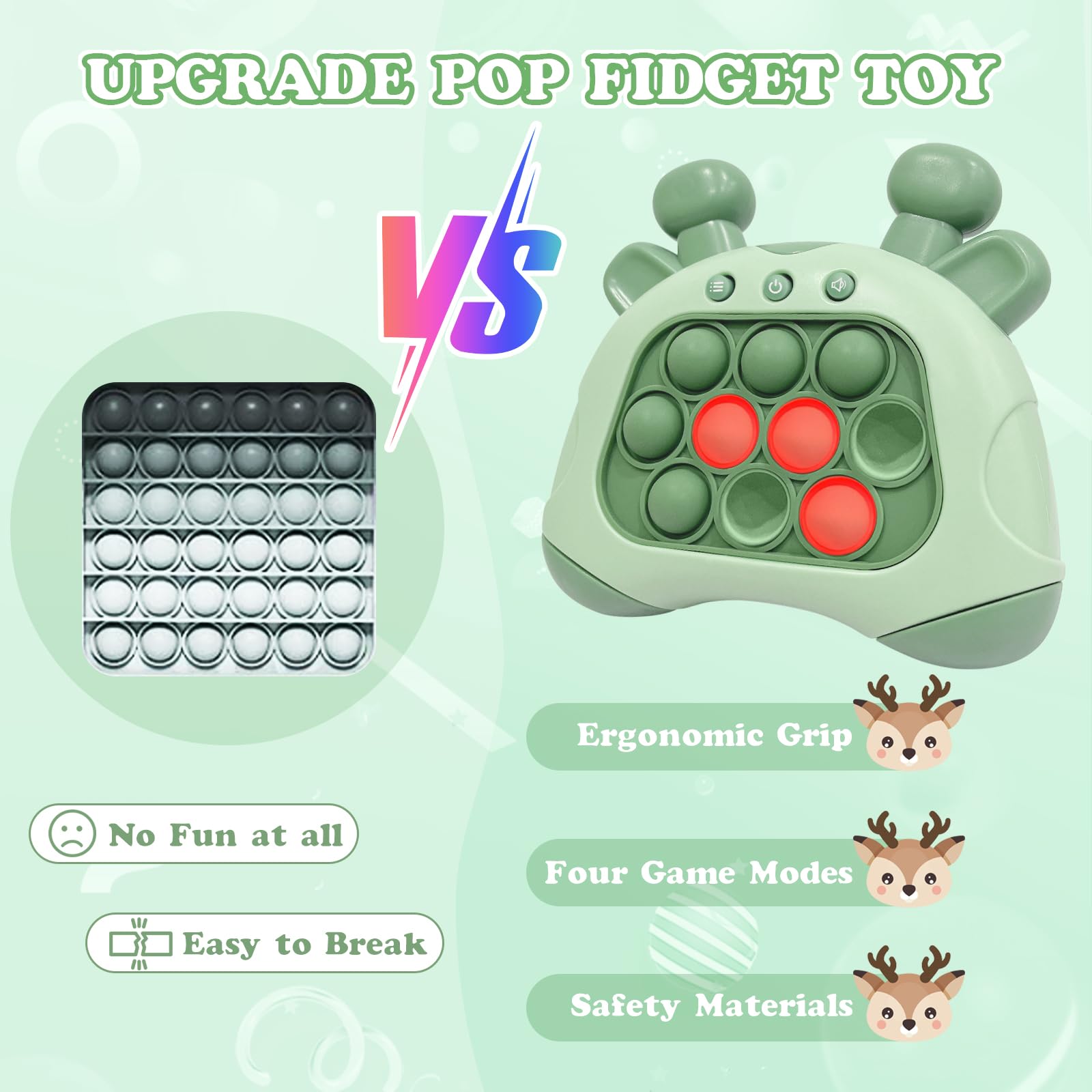 Quick Push Pop Fidget Toys - Light Up Bubble Popper Game for Stress Relief & Decompression | St. Patrick's Day Special Edition | Handheld Travel Game Console for Kids & Adults | Perfect for Anxiety Relief, Office Breaks & Road Trips
