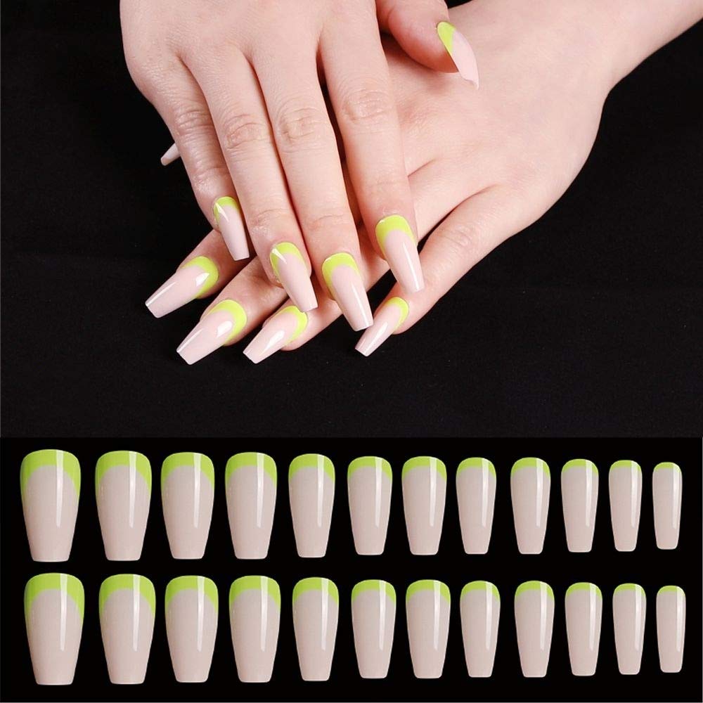 24-Piece Detachable Long Coffin Fake Nails Set - European Rainbow Ballerina Full Cover Nail Tips for Manicure & Pedicure | Colorful Artificial False Nails for Women (Series A 8) | Perfect for Parties, Weddings, and Special Occasions