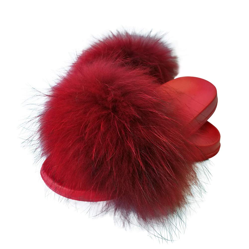 HIPRETTYUS Women's Real Fox Fur Slides - Open Toe Cute Furry Slippers for Indoor & Outdoor Comfort - Fluffy Fur Sandals for Lounge, Home, Travel & Casual Wear