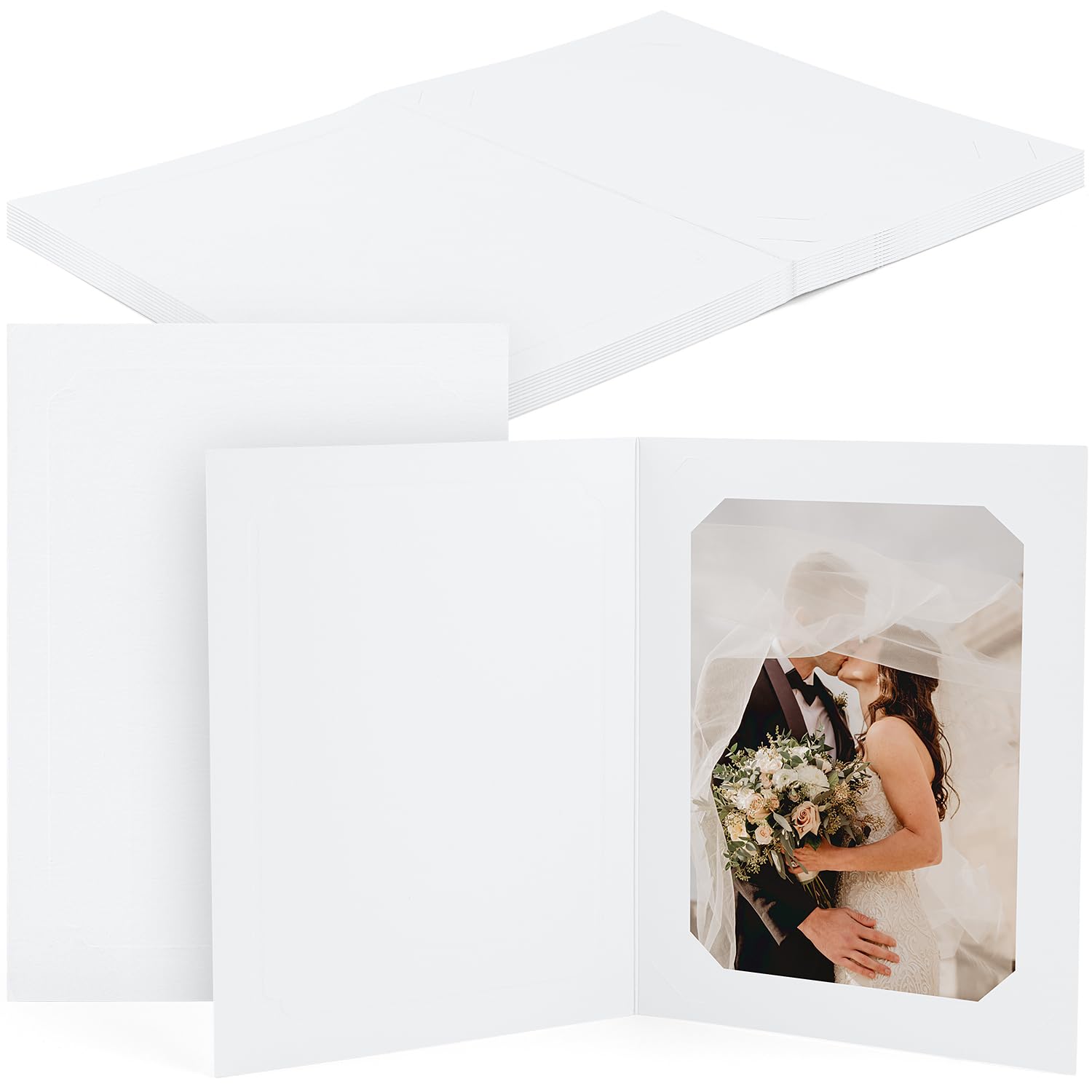 Golden State Art 10-Pack 4x6 or 5x7 Photo Folders - White Cardboard Picture Frame & Paper Frame Cards for Greetings & Invitations - Perfect for Graduation, Christmas, Wedding & Special Events