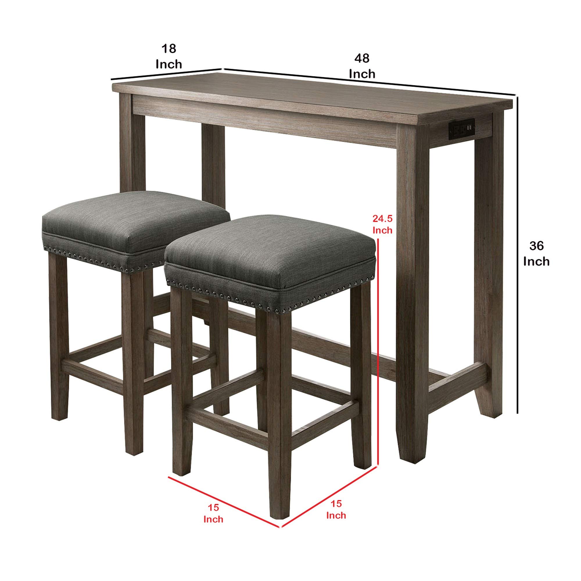 Benjara 3-Piece Counter Height Dining Set with Stools in Gray - Perfect for Kitchen Islands, Breakfast Bars & Small Space Dining