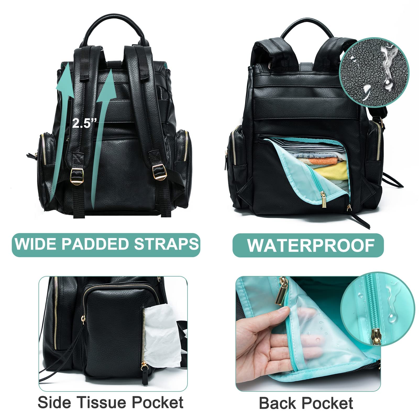 Premium Leather Diaper Backpack for Moms - Large Capacity Baby Bag with Insulated Pockets, Wet/Dry Compartment & Changing Pad | Fits Most Breast Pumps | Perfect for Travel, Daycare & Registry Essentials
