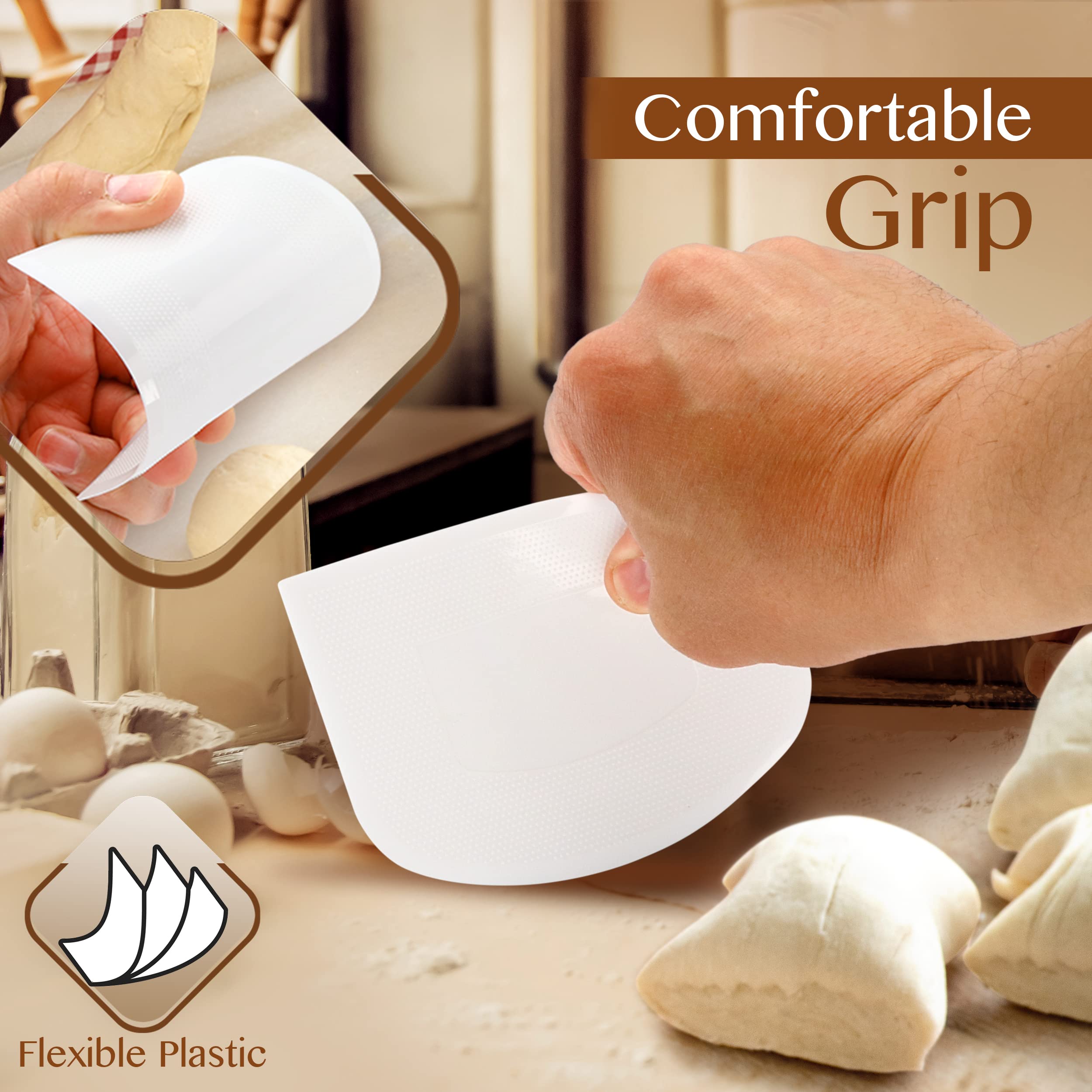 Ram-Pro 2-Pack Flexible Plastic Bowl Scraper - Food Safe, Multi-Purpose Kitchen Tool with Flat & Curved Edges for Dough, Pizza, Baking - Ergonomic Grip for Easy Handling - Perfect for Home & Commercial Kitchens
