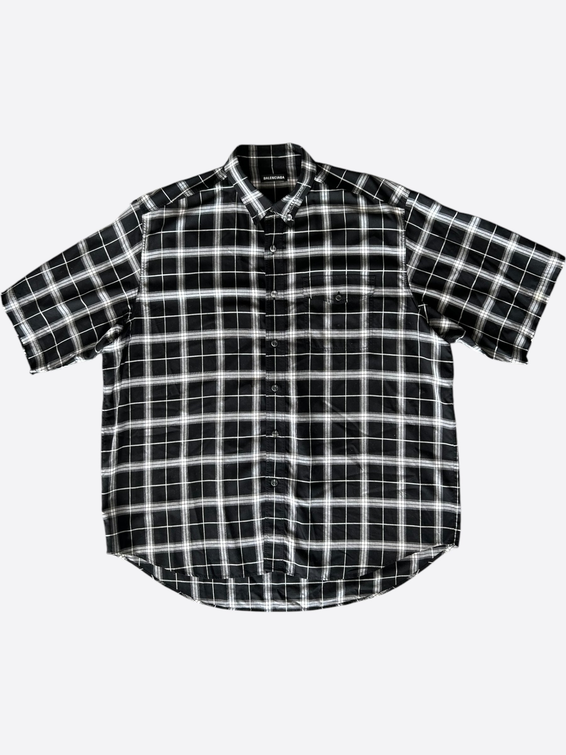 Balenciaga Black & White Plaid Button Up Shirt for Men - Stylish Casual & Office Wear - Perfect for Business Meetings & Social Events