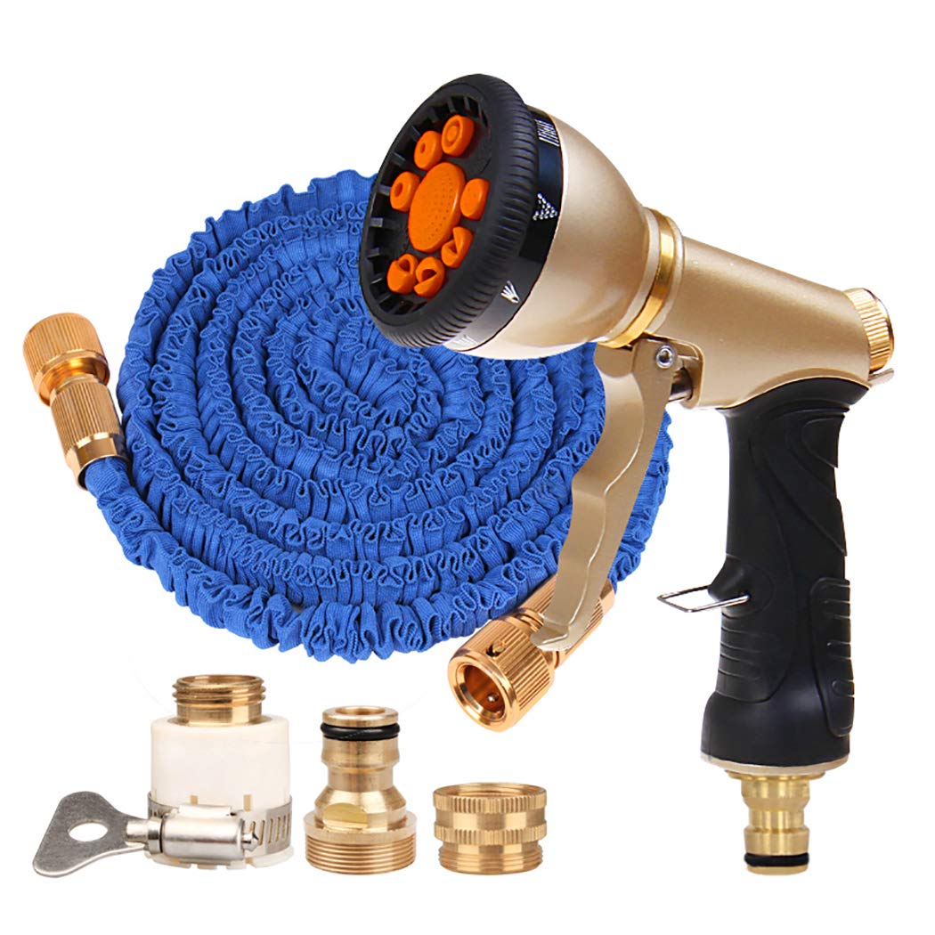 DPPAN Expandable Garden Hose 200FT - Flexible Latex Core Water Hose with 9 Spray Functions, 1/2inch & 3/4inch Solid Brass Fittings (Blue) - Perfect for Lawn Care, Car Washing, and Outdoor Cleaning