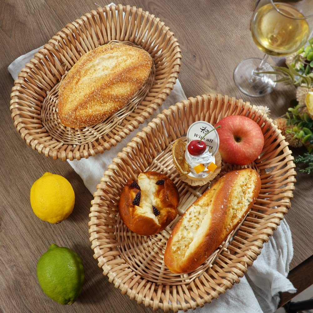 Handmade Natural Wicker Bread Basket - 13.8 Inch Woven Fruit Serving Basket for Kitchen Counter, Dining Table & Bathroom Storage | Perfect for Bread Display, Fruit Bowls & Home Decor Organization