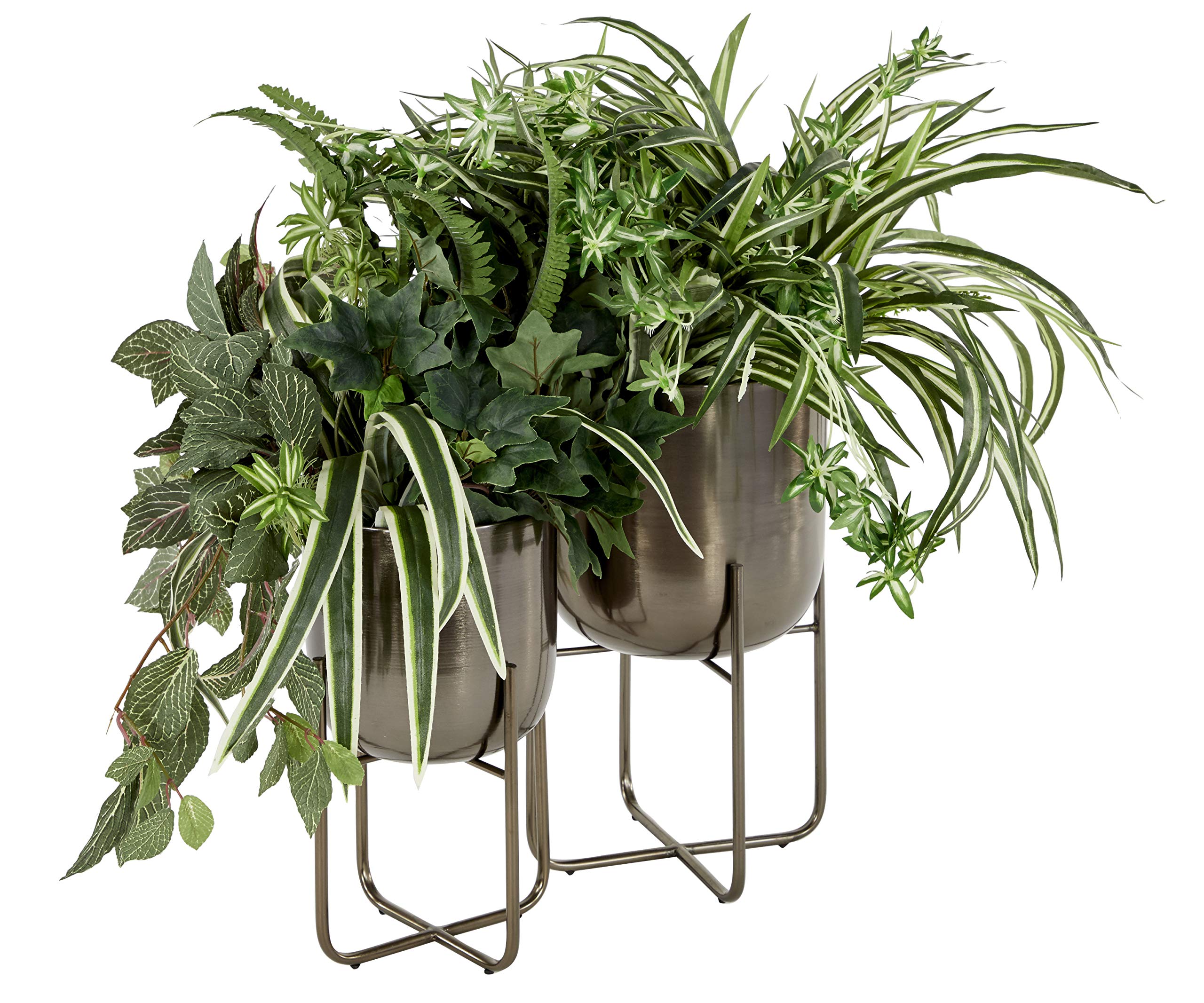 Deco 79 Metal Round Planter Set of 2 - 16 Inch Black Flower Pots with Removable Stand, 13 Inch Height - Modern Indoor Outdoor Garden Decor for Home, Patio, Balcony & Office Plants