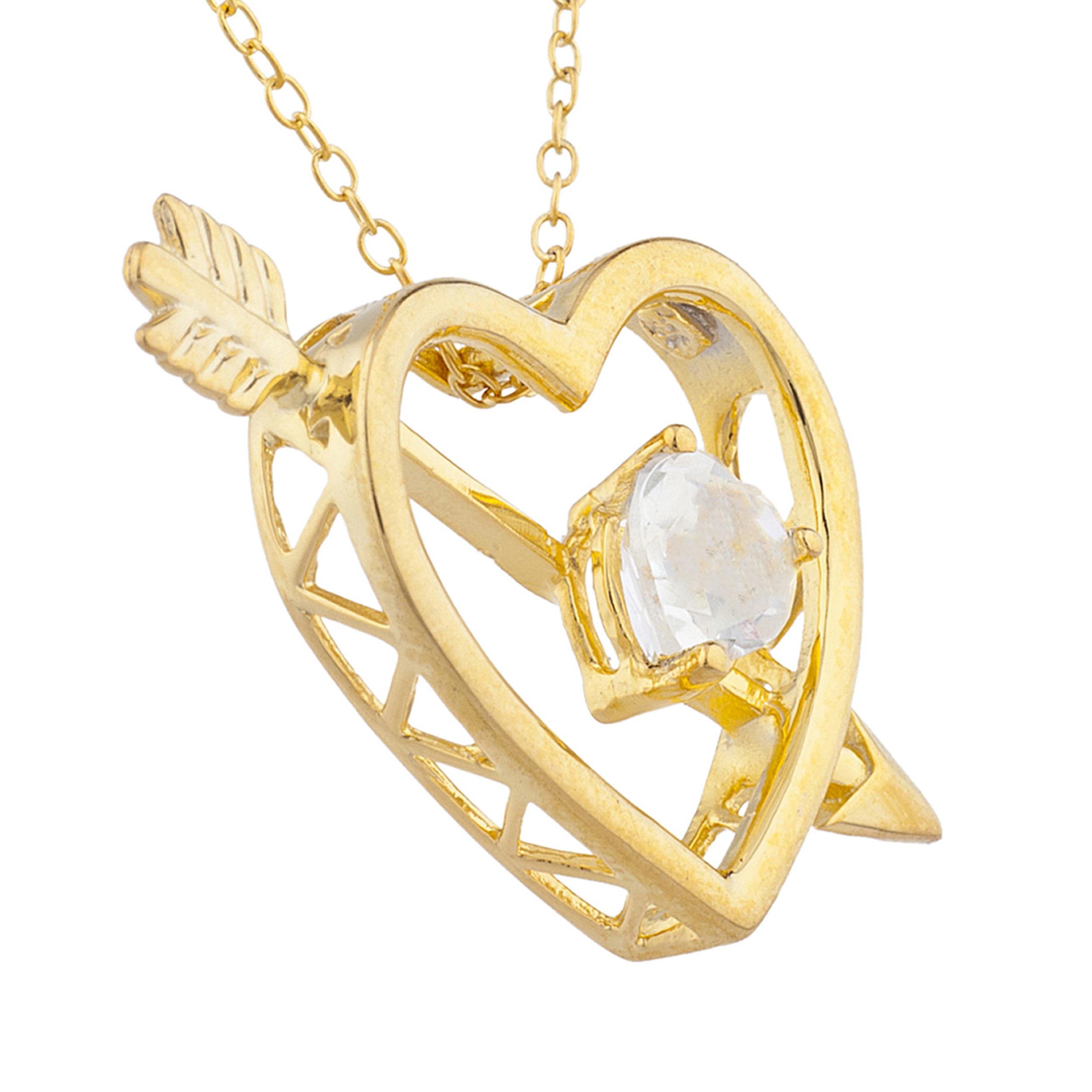 14K Gold Heart Bow & Arrow Pendant Necklace with Zirconia - Elegant Valentine's Gift for Her, Romantic Jewelry for Anniversary & Date Night