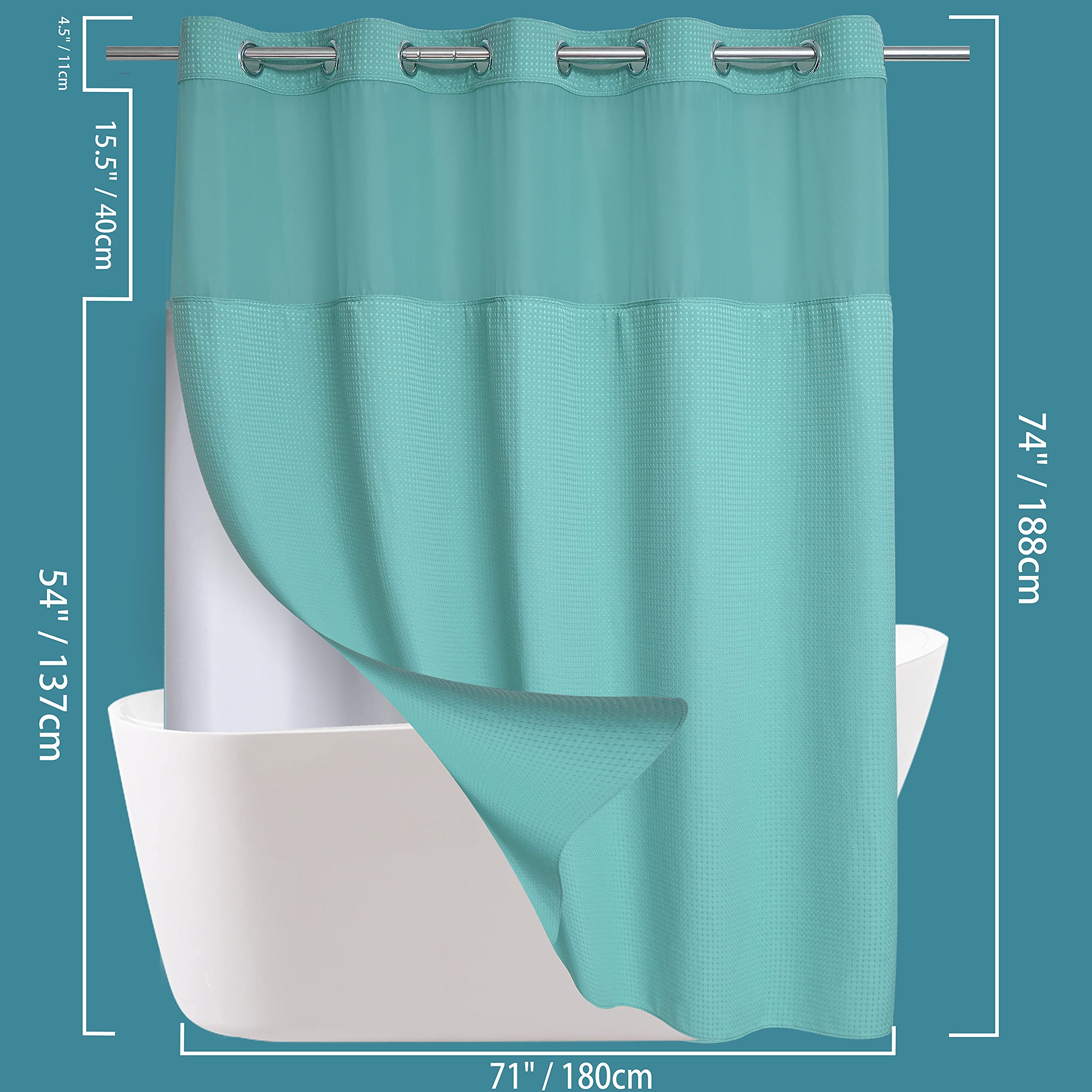 Premium Waffle Weave Hotel Style Shower Curtain with Snap-in Liner - Waterproof, Machine Washable Bathroom Shower Curtain (71