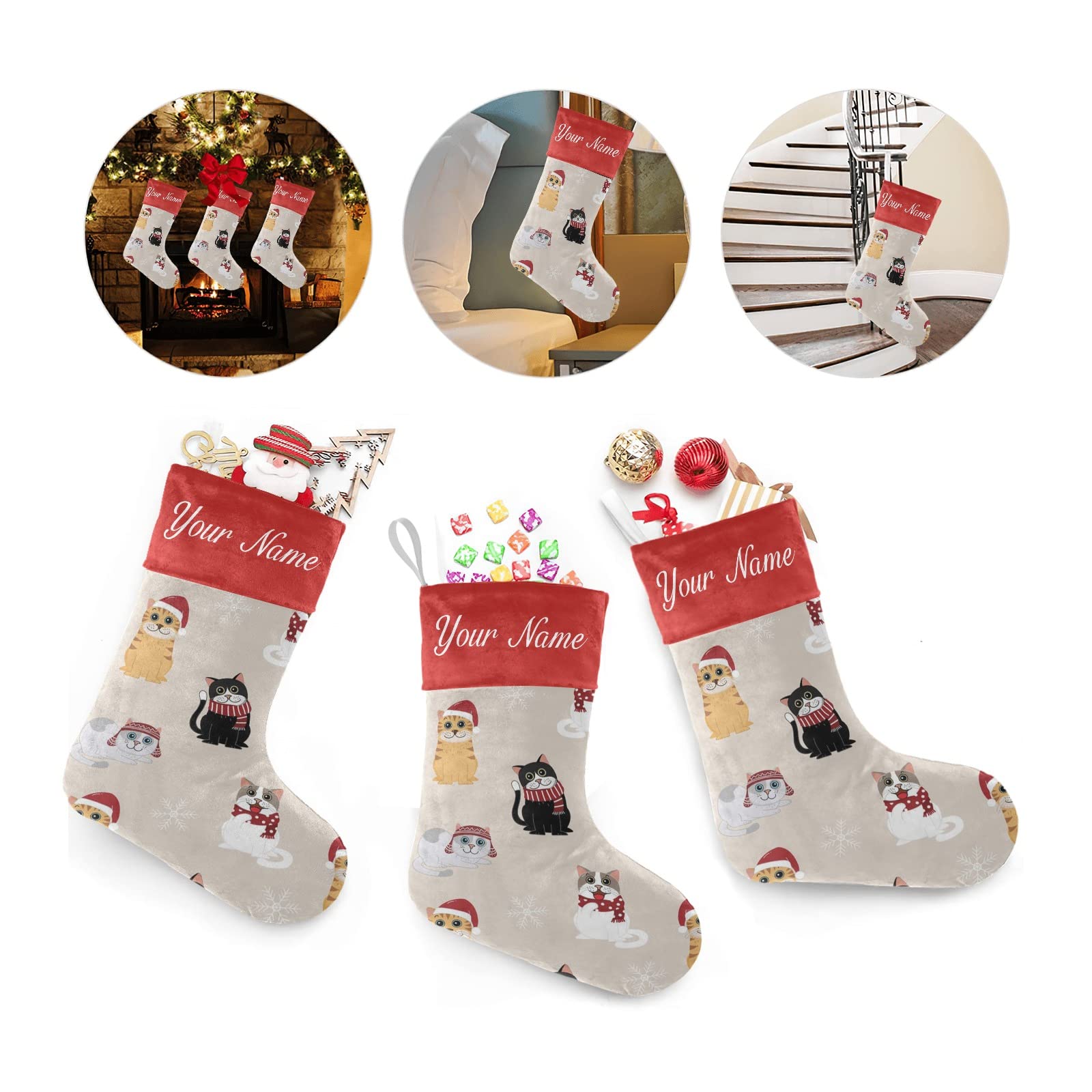 Personalized Christmas Stockings for Cats & Dogs - Custom Name Pet Xmas Socks, 17.52 x 7.87 Inch - Perfect Holiday Gift for Pets & Pet Lovers, Great for Fireplace Decor & Christmas Photo Props