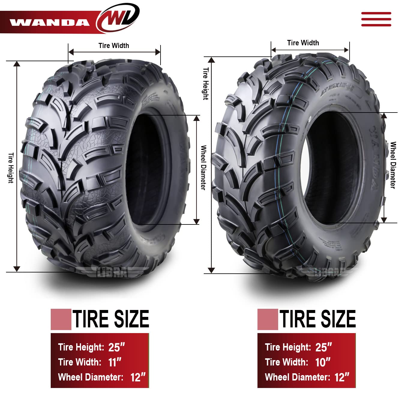 25x10-12 & 25x11-12 Heavy Duty ATV Tires for 2008-2013 Cub-Cadet VOLUNTEER 4X4 - All-Terrain Off-Road Replacement Tires for Mud, Sand & Trail Riding