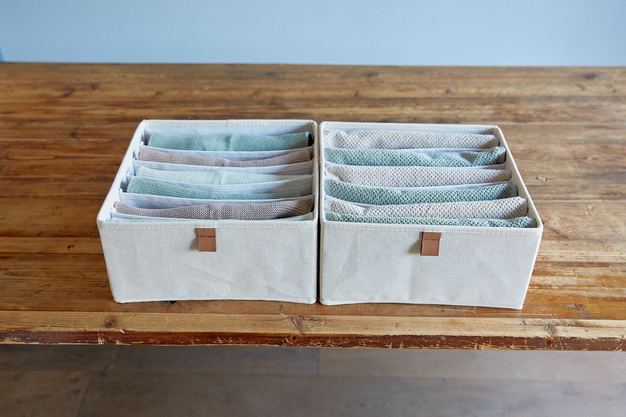 6 Compartment Fabric Wardrobe Organizer - 2 Pack Cream Storage Bins for Closet, Bedroom & Seasonal Clothes Organization