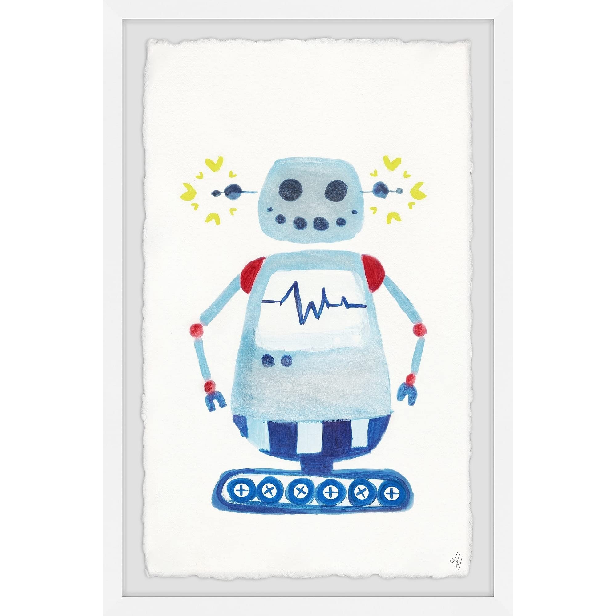 Handmade 'I Am a Blue Robot' Framed Art Print 16x24 Inches - Modern Wall Decor for Kids Room, Nursery, Office & Unique Gift Idea
