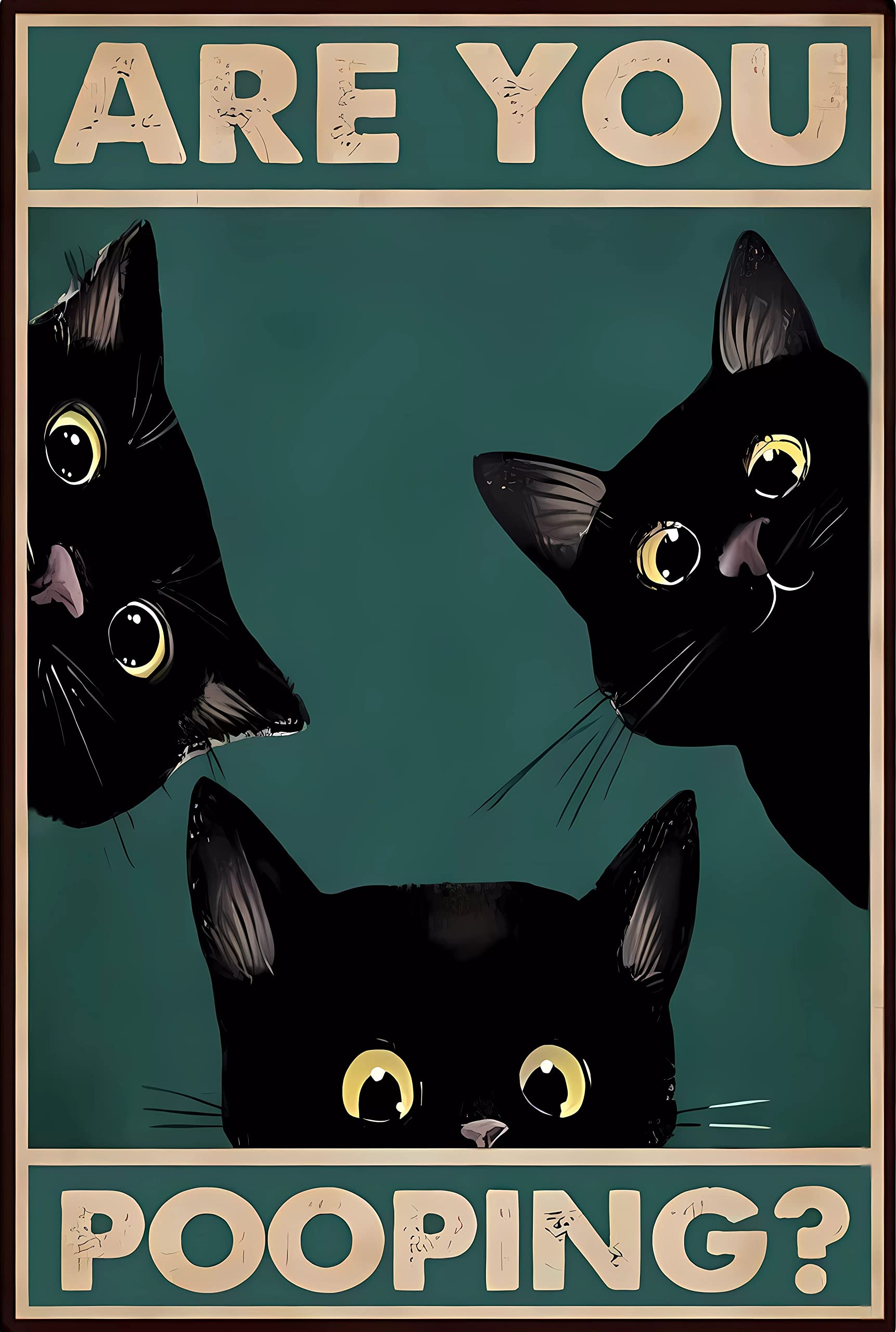Vintage Black Cat Metal Tin Sign - 'Are You Pooping?' Funny Cat Lover Gift - 8x12 Inch Retro Wall Art for Bathroom, Home & Office Decor - Unique Cat Photography Poster for Pet Lovers