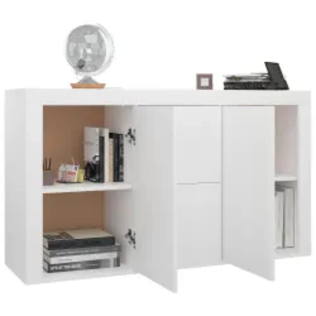 White Engineered Wood Sideboard Cabinet - Modern Storage Solution for Living Room, Bedroom, Office | Buffet Bookcase with Drawers & Shelves for Home Organization