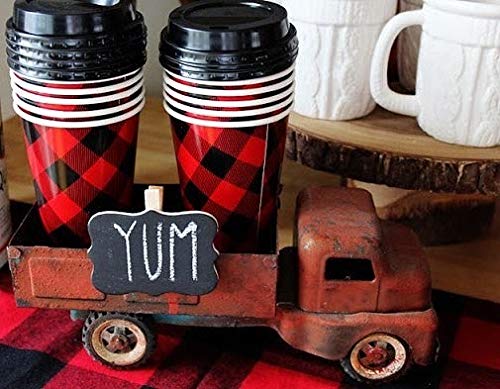 16oz Buffalo Plaid Christmas Disposable Coffee Cups with Lids & Sleeves (12 Pack) - Insulated Paper Cups for Hot Cocoa, Hot Chocolate Bar, Lumberjack Party Supplies - Perfect for Holiday Gatherings, Office Parties & Winter Celebrations