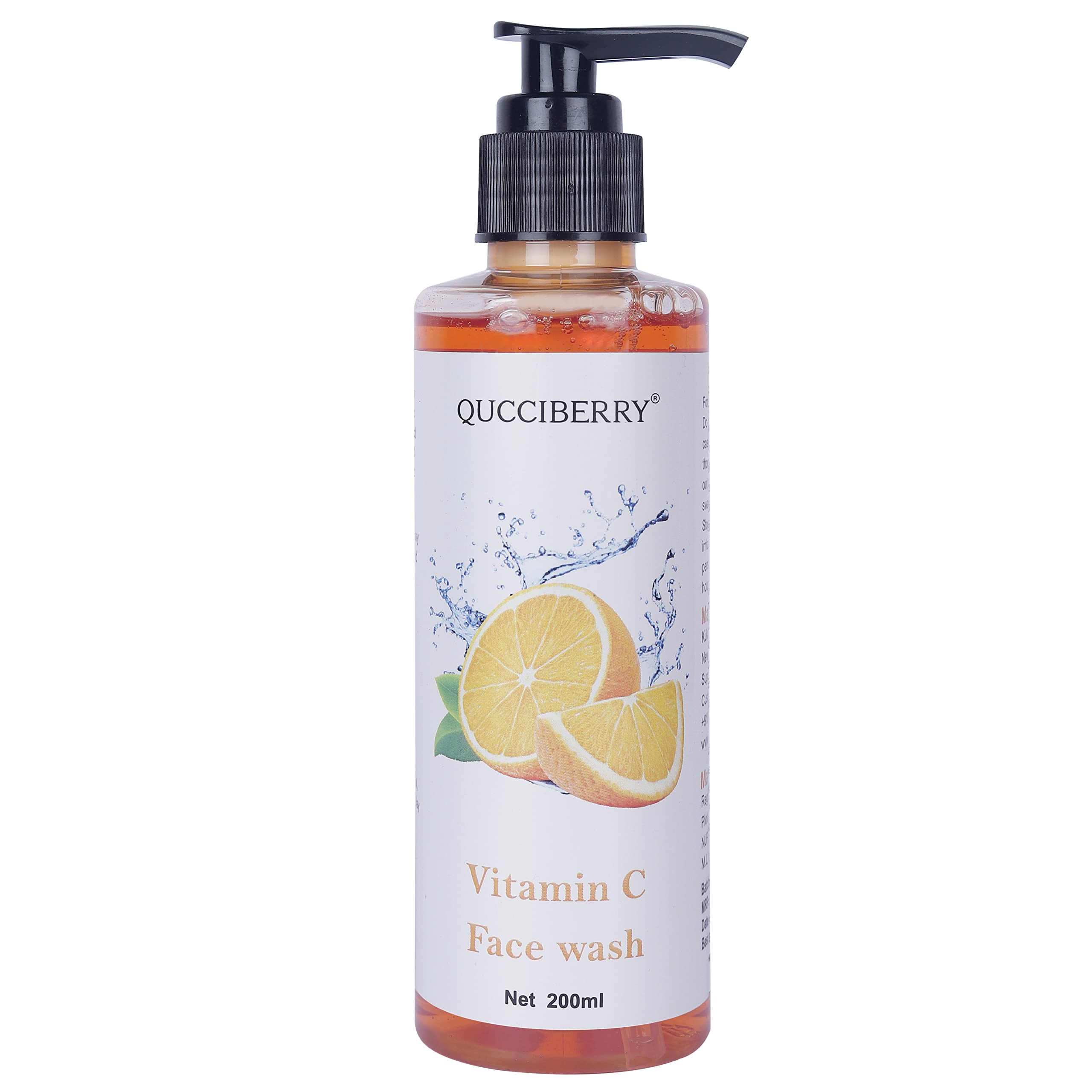 QUCCIBERRY Vitamin C Brightening Face Wash 200ml - Antioxidant Rich Cleanser for Glowing Skin | Daily Use for Acne, Dark Spots & Dullness | Gentle Cleansing for All Skin Types