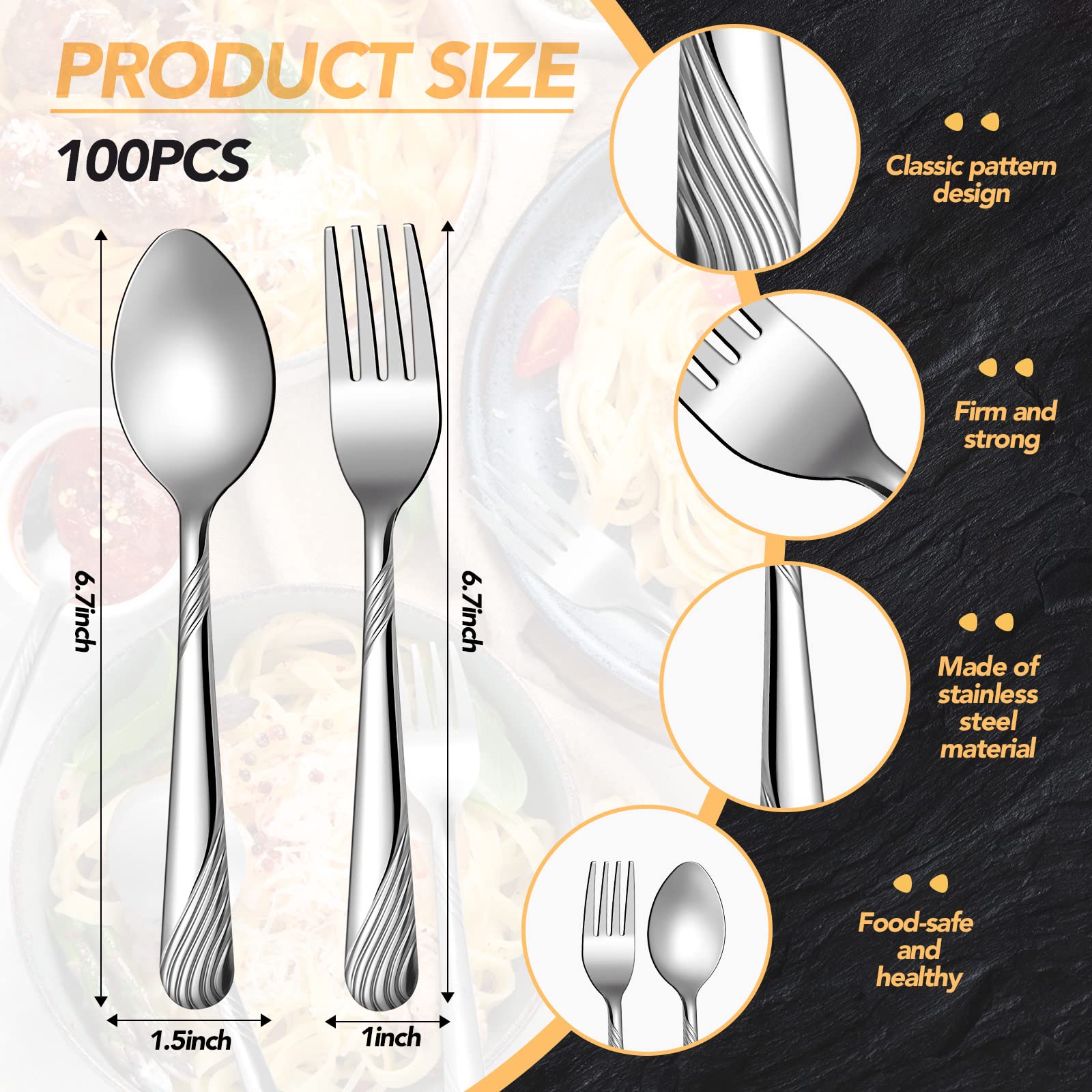 200-Piece Stainless Steel Flatware Set - Heavy Duty Mirror Polished Dinner Forks & Spoons (100 Forks & 100 Spoons, 6.7 Inch) - Dishwasher Safe Cutlery for Restaurants, Catering & Home Dining