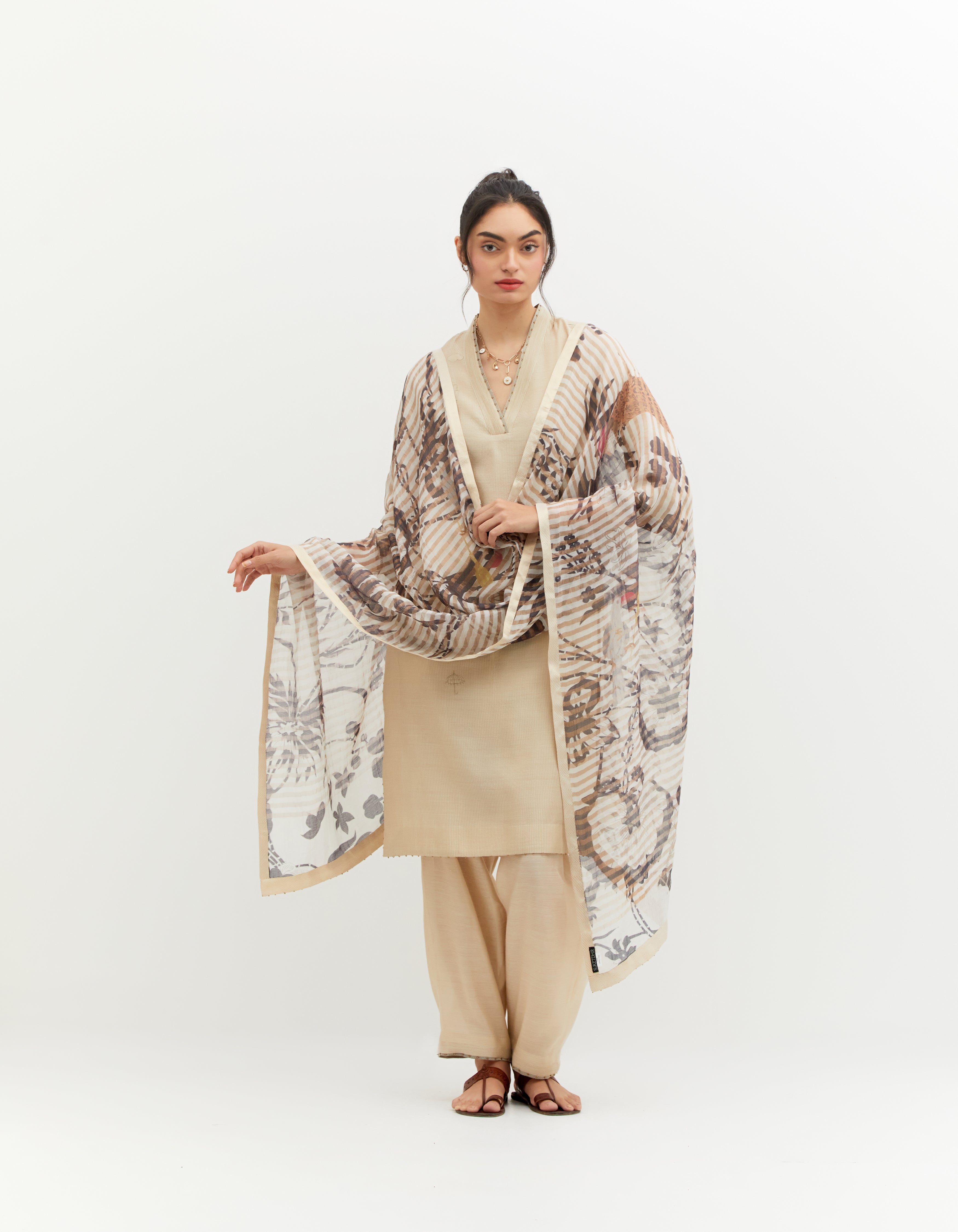 SD Roshan Damini Kurta with Jugnu Embroidery - Light Muga Satin Calico Fabric for Women - Perfect for Festivals, Weddings & Casual Wear