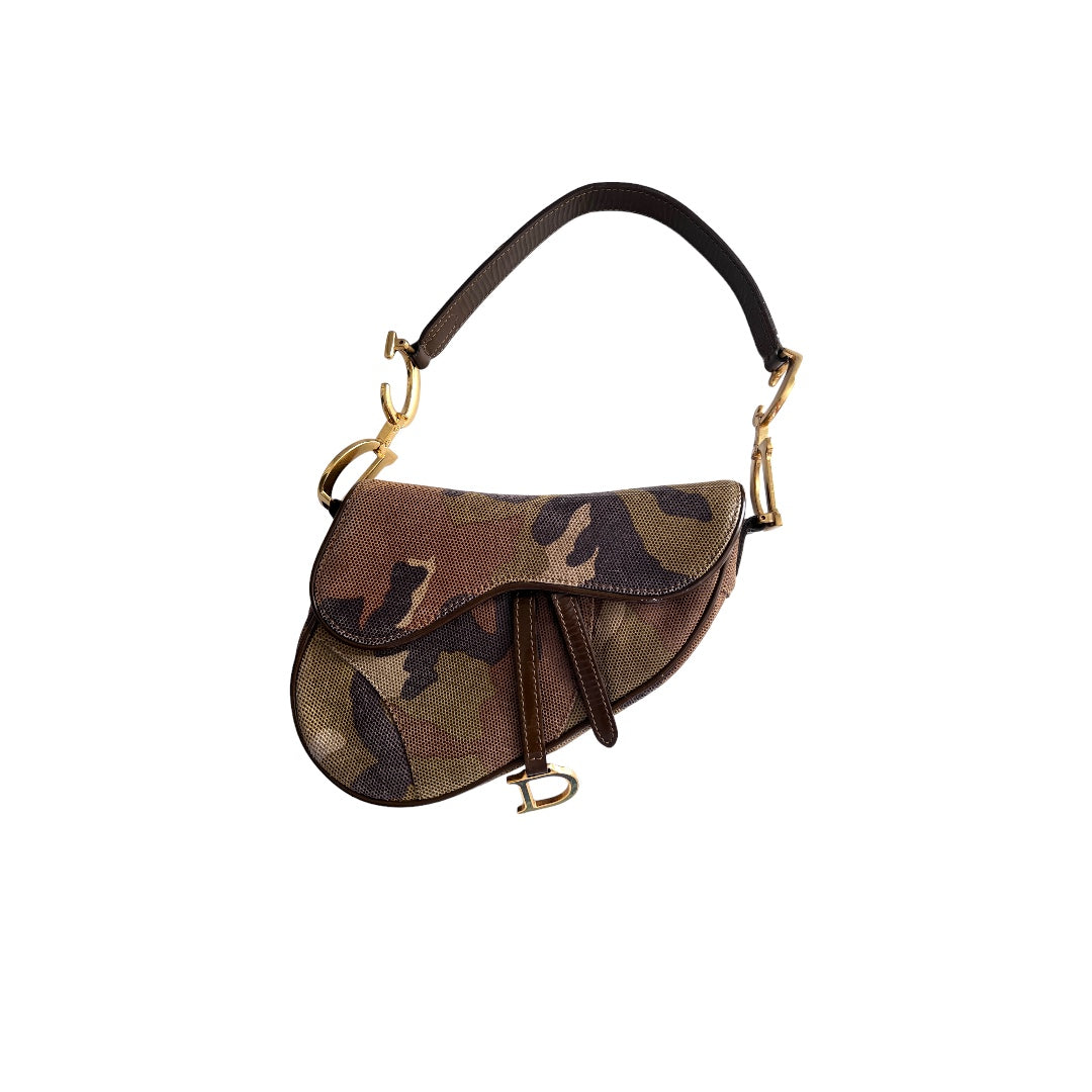 Authentic Pre-Owned Dior Camouflage Saddle Bag - Rare Small Size | Vintage Luxury Handbag for Women, Perfect for Date Night & Special Occasions