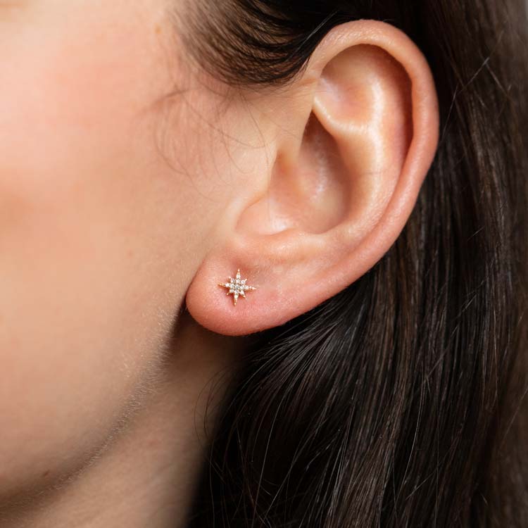 Solid Gold Diamond Stud Earrings for Women - 14K White Gold Dainty Star-Shaped Earrings for Everyday Wear & Special Occasions
