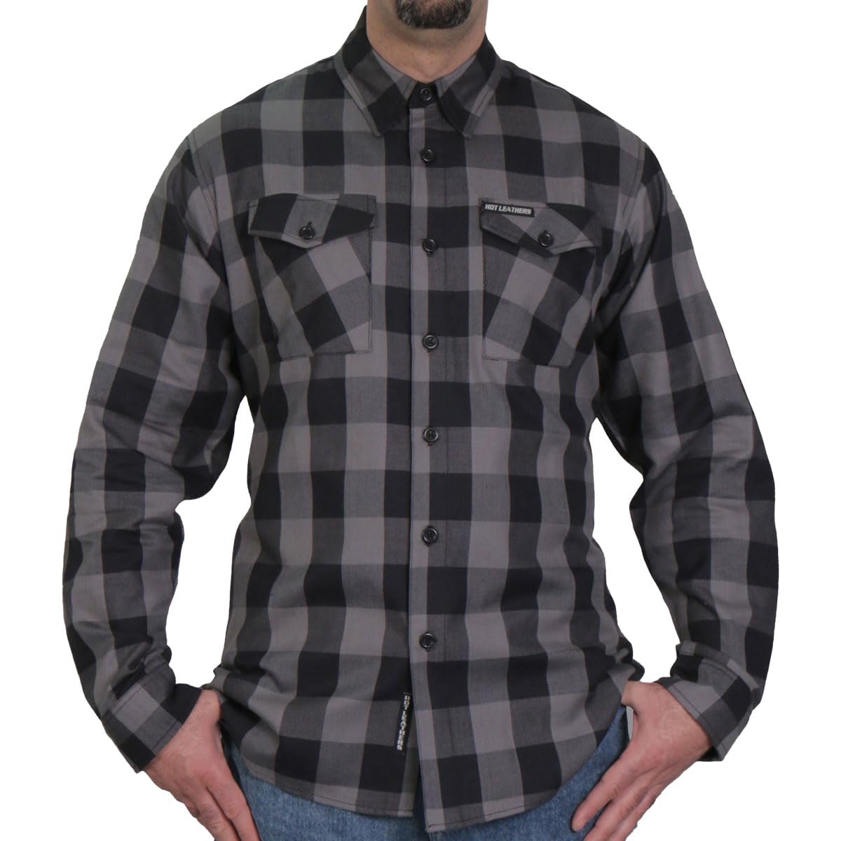 FLM2001 Men's Black & Gray Flannel Shirt - Soft Long Sleeve Plaid Button Down for Casual Wear, Outdoor Activities & Fall Fashion