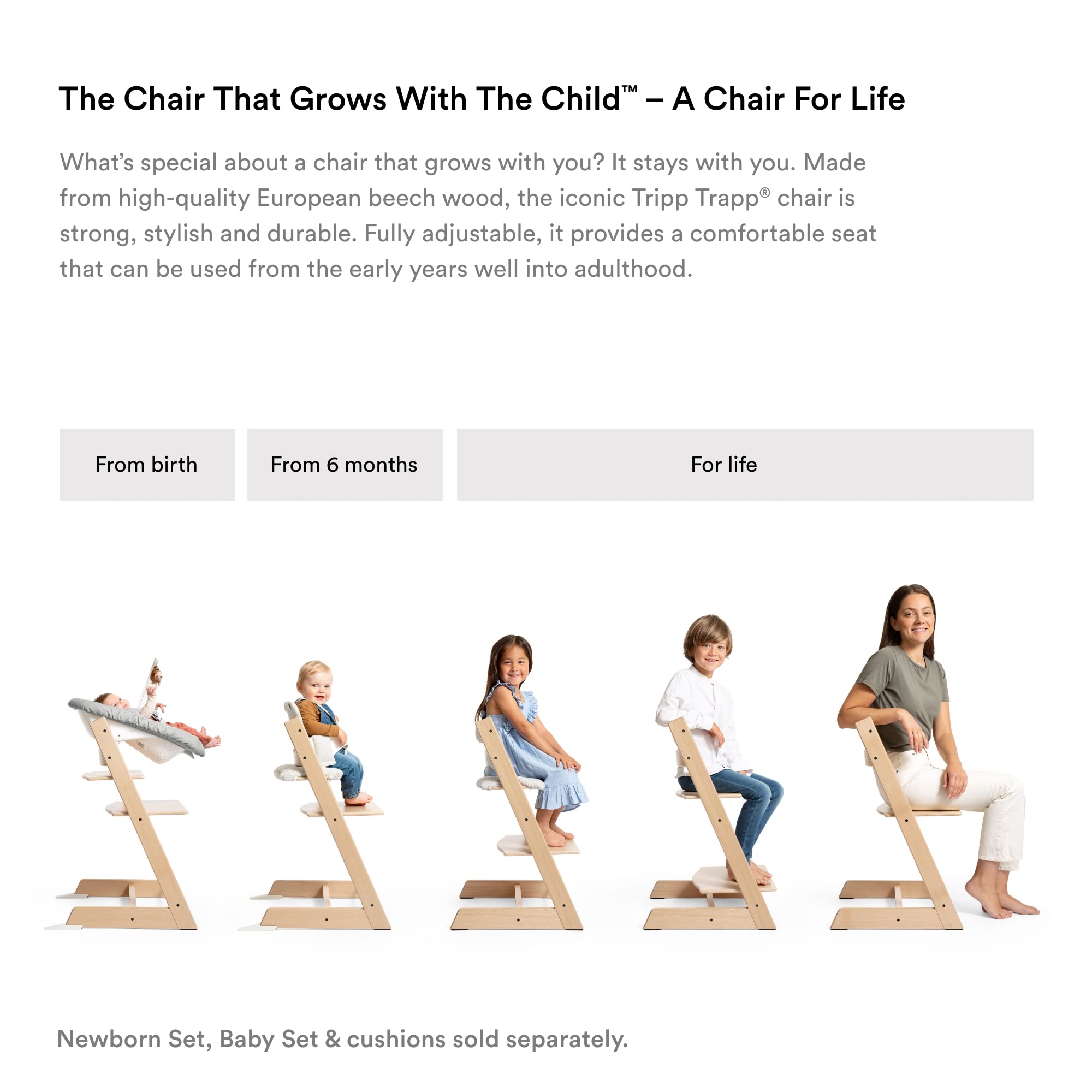 Stokke Tripp Trapp Adjustable High Chair - Convertible Baby to Adult Chair in Hazy Grey - Ergonomic & Comfortable Design for Toddlers, Kids & Grownups - Perfect for Dining, Feeding & Learning Activities
