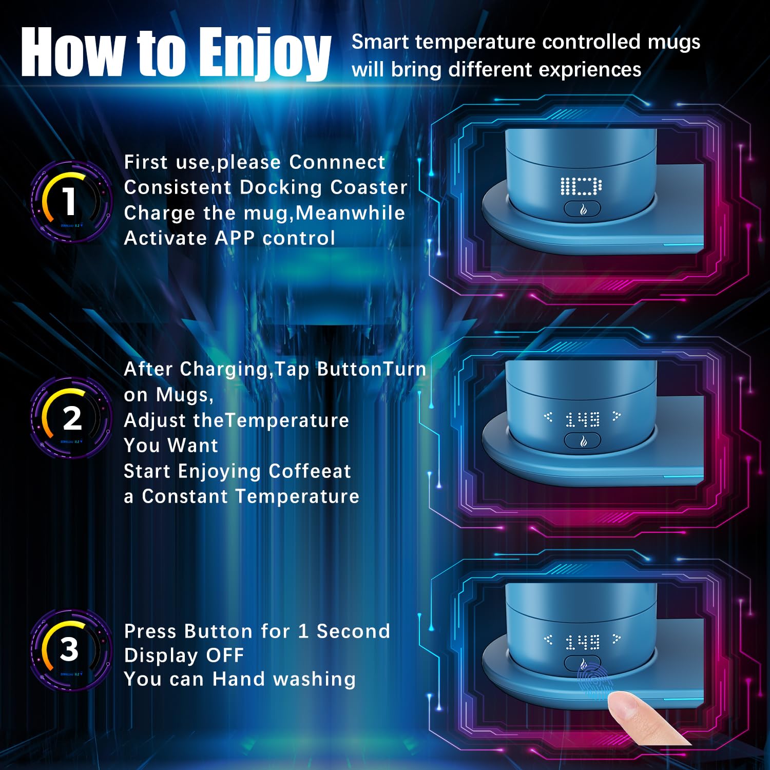 Smart Self Heating Coffee Mug 18oz - App Controlled Temperature Control Heated Travel Mug with LED Display & Wireless Charger Base - Keeps Coffee Hot for 5-10 Hours - Perfect for Office, Commuting, and Outdoor Activities - Lake Blue