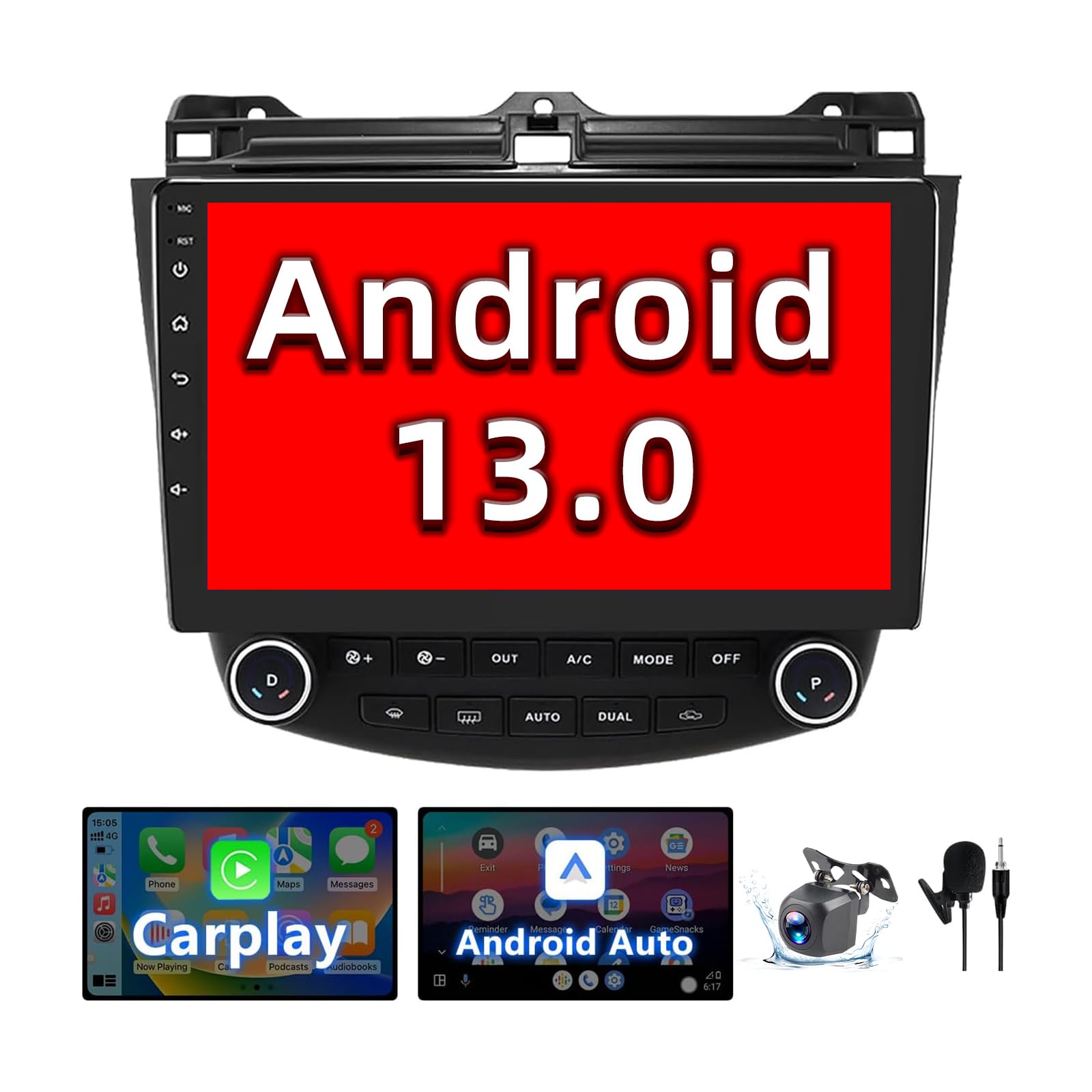 Binize 10 Inch Android 13 Car Stereo with Wireless CarPlay & Android Auto - Compatible with Honda Accord 7th Gen (2003-2007) - GPS, Bluetooth, FM, DSP & Backup Camera - Perfect for Upgrading Your Car Entertainment System