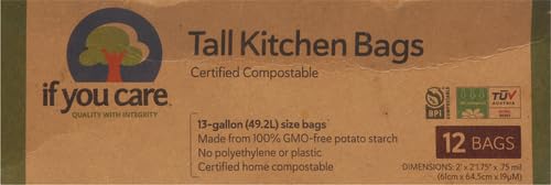If You Care 13 Gallon Tall Kitchen Trash Bags, 12 Count - Eco-Friendly, Compostable, Strong & Leak-Proof for Home, Office & Commercial Use