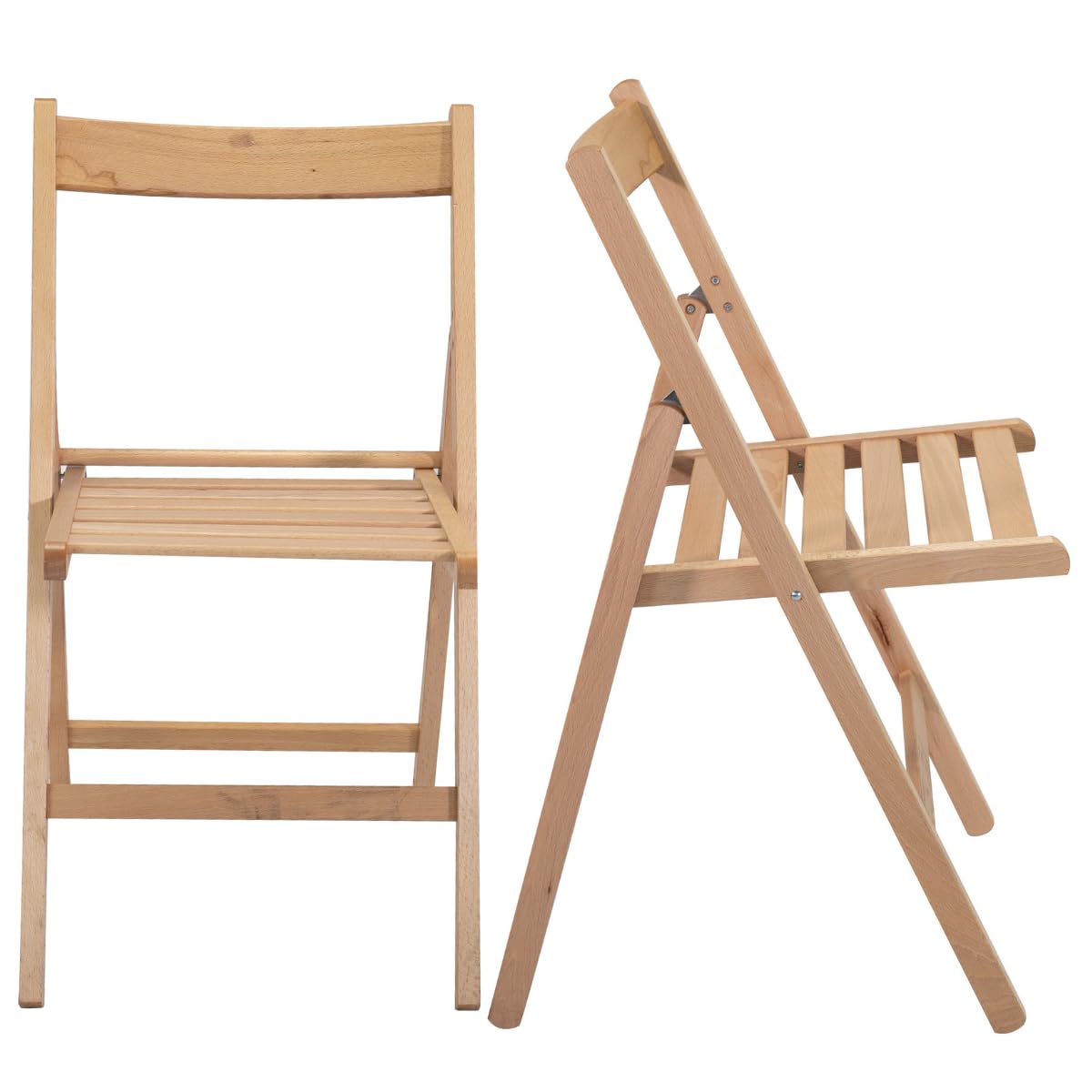 Tomaino Wooden Folding Camping Chairs - Set of 4 Space-Saving Indoor Outdoor Chairs for Kitchen, Garden, Balcony, Patio (Natural) - Perfect for Camping, Picnics, BBQs and Small Spaces