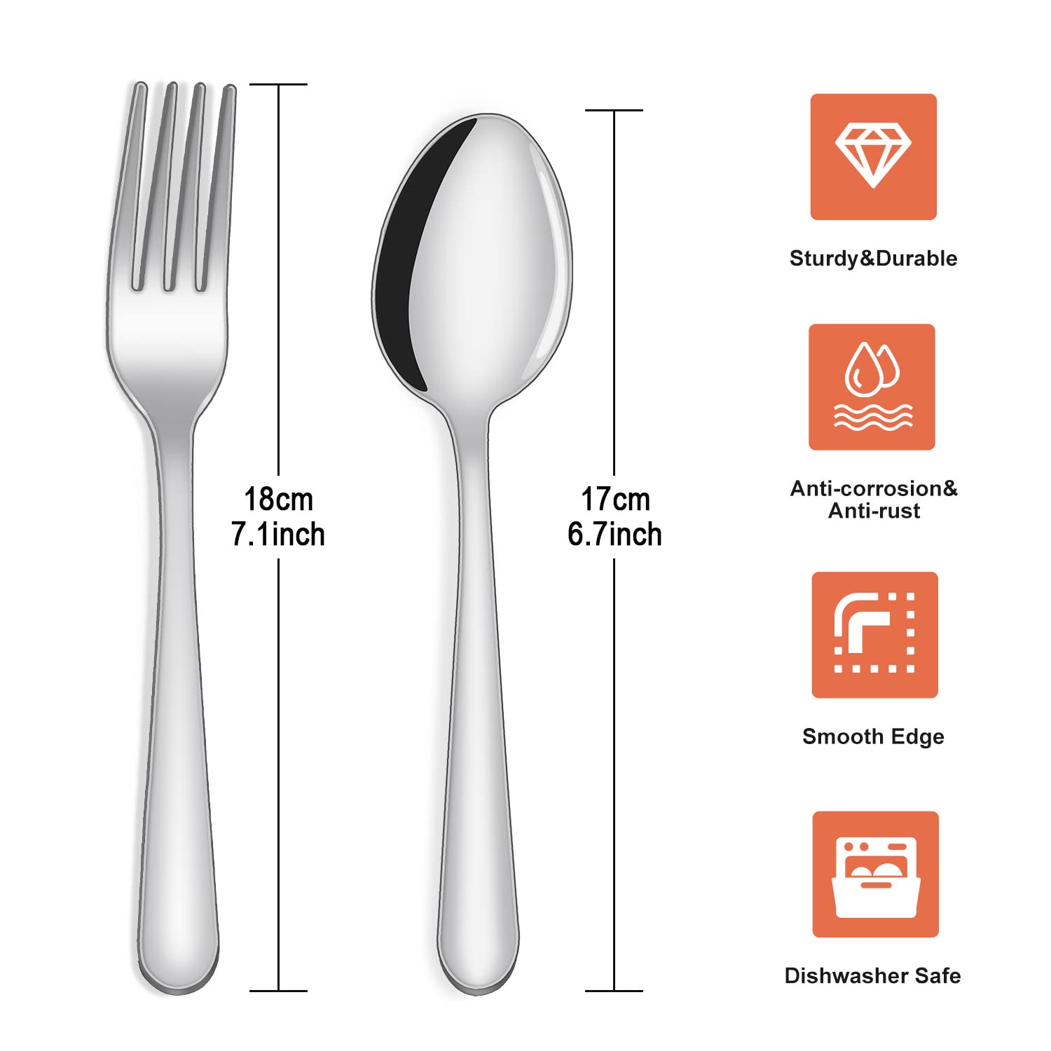 36-Piece Stainless Steel Forks and Spoons Set - 18 Forks & 18 Spoons - Food Grade, Mirror Polished, Dishwasher Safe - Perfect for Home, Kitchen, Restaurant, Catering & Outdoor Dining