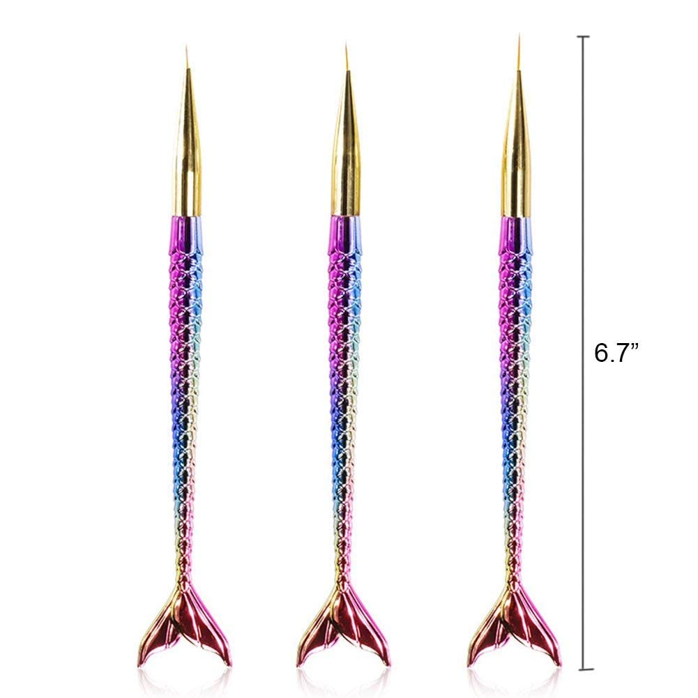 Gleevia 3pcs Fish Tail Nail Art Liner Brushes - Multicolor Plastic Heads & Handles for Fine Nail Art - Professional & DIY Nail Design - Perfect for Salon, Home Manicure & Nail Art Enthusiasts