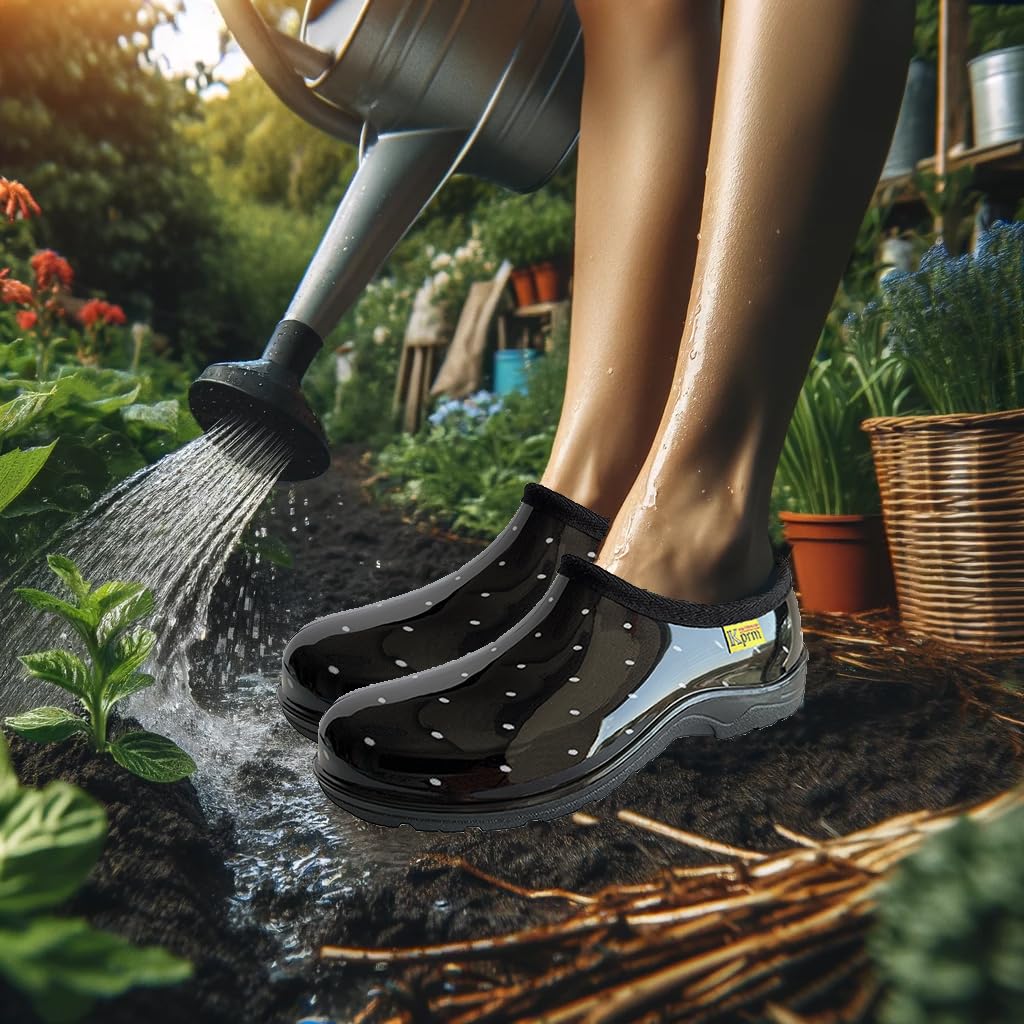 Women's Waterproof Slip-On Garden Shoes - Comfortable Rubber Rain Clogs with Cushioned Insole for Gardening, Yard Work & Outdoor Activities