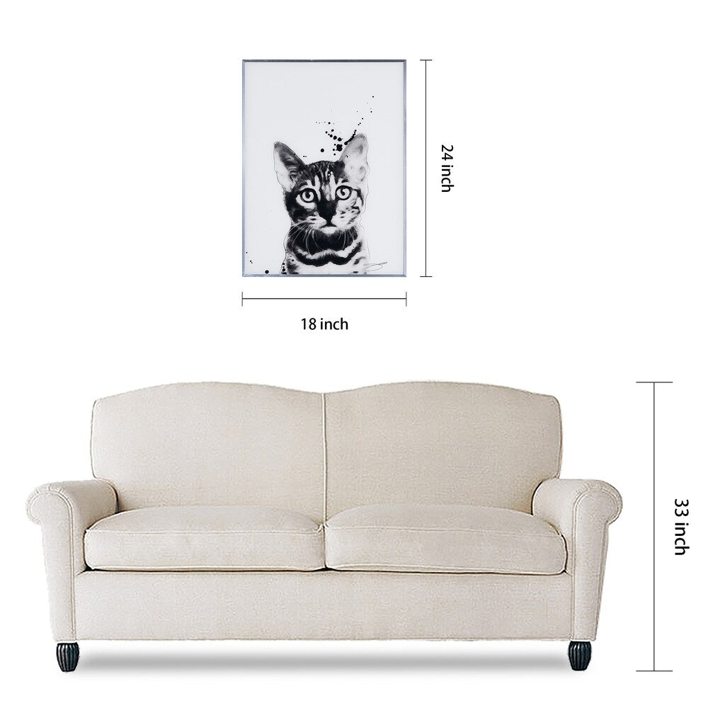Bengal Cat Black and White Dog Wall Art - Reverse Printed Glass with Gunmetal Frame | Modern Home Decor for Living Room, Bedroom & Office