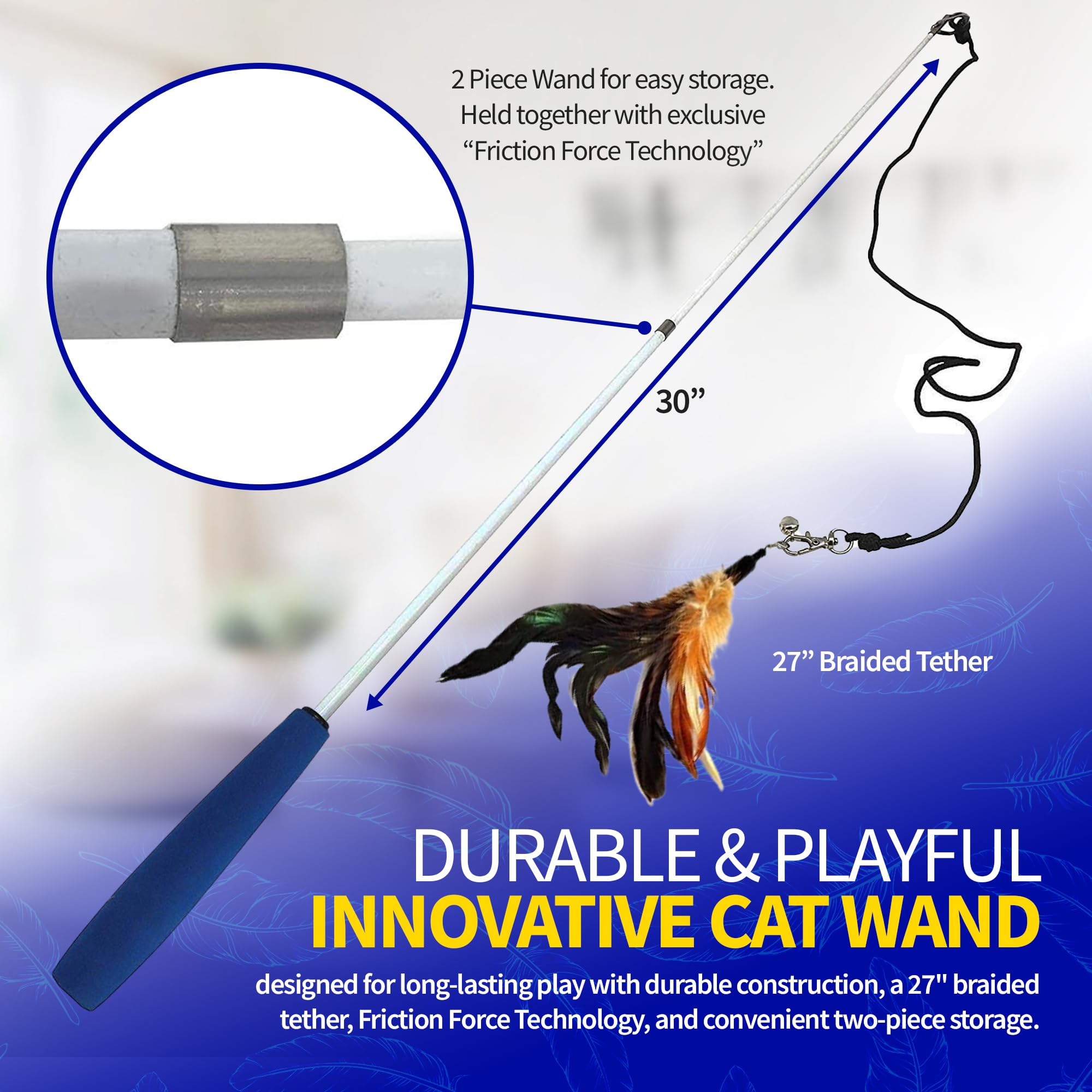 Premium Cat Feather Teaser Wand Toy - Interactive Exercise & Play for Cats & Kittens - Perfect for Indoor Play, Training & Bonding with Your Feline Friend